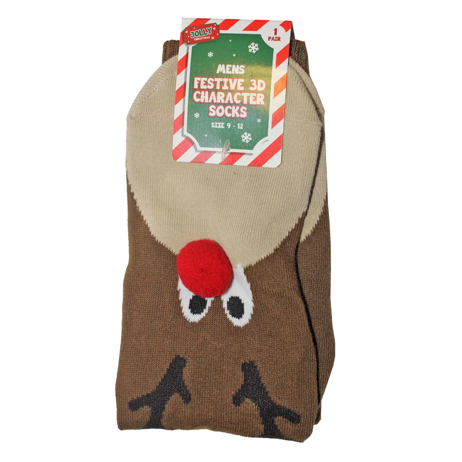 Men's Socks Christmas 3D Reindeer Design Size 9-12