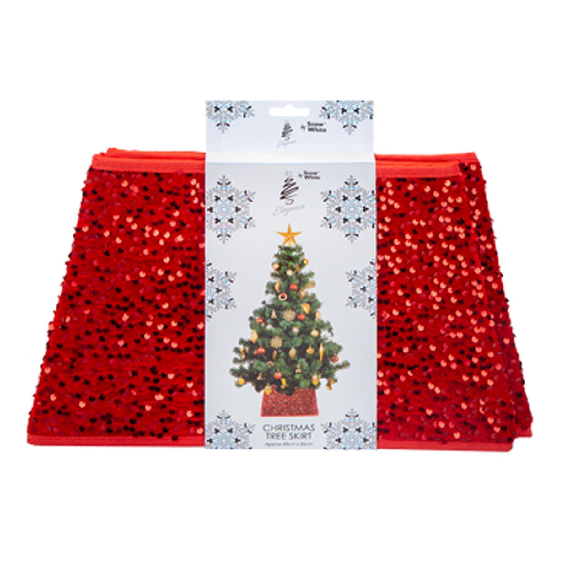 Christmas Box Style Sequin Tree Skirt Foldable - Red