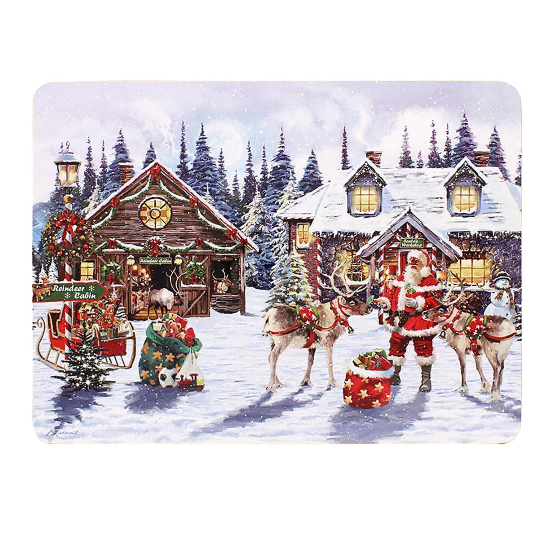 Christmas Placemats Corked Back Set of 4 Tableware - Santa Workshop