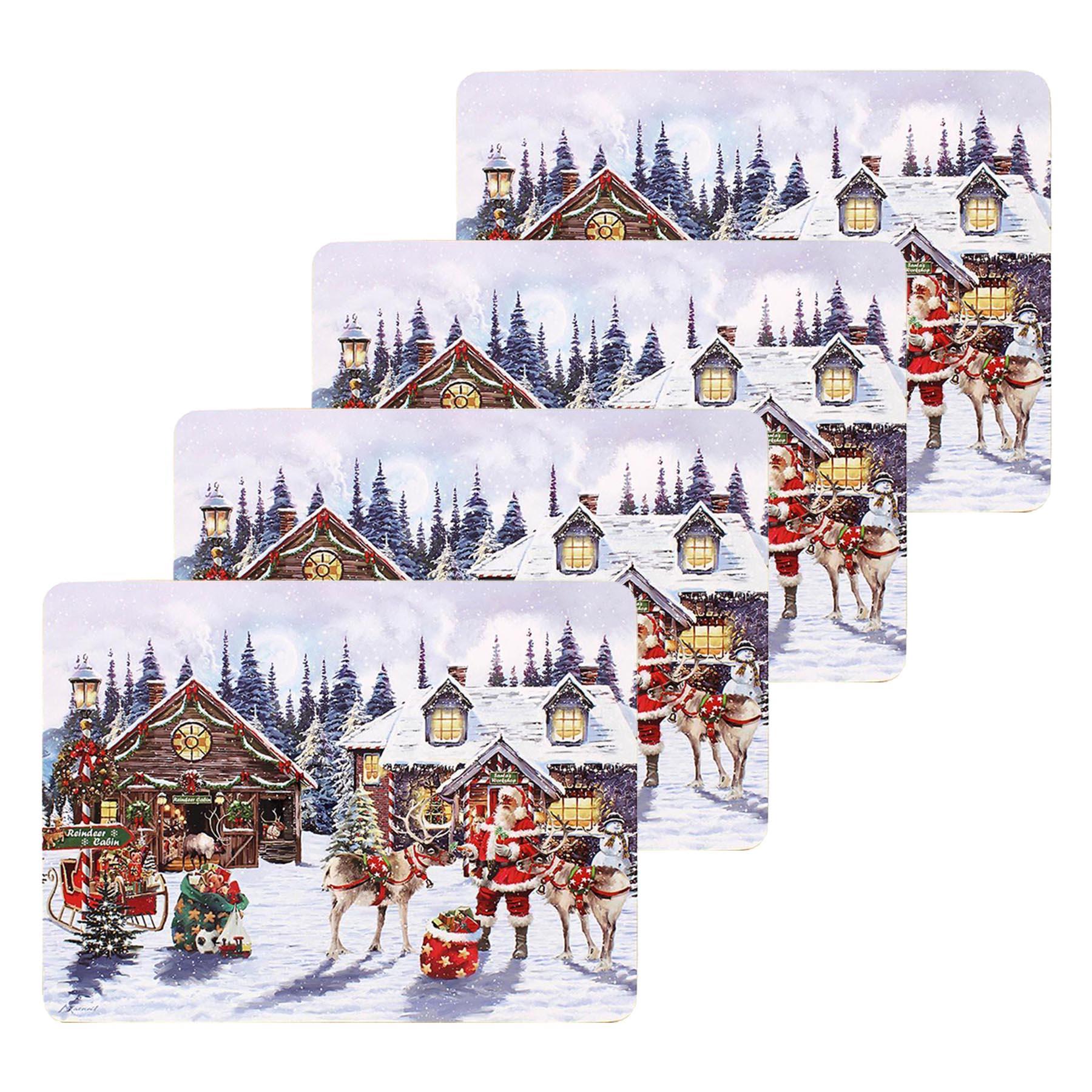 Christmas Placemats Corked Back Set of 4 Tableware - Santa Workshop