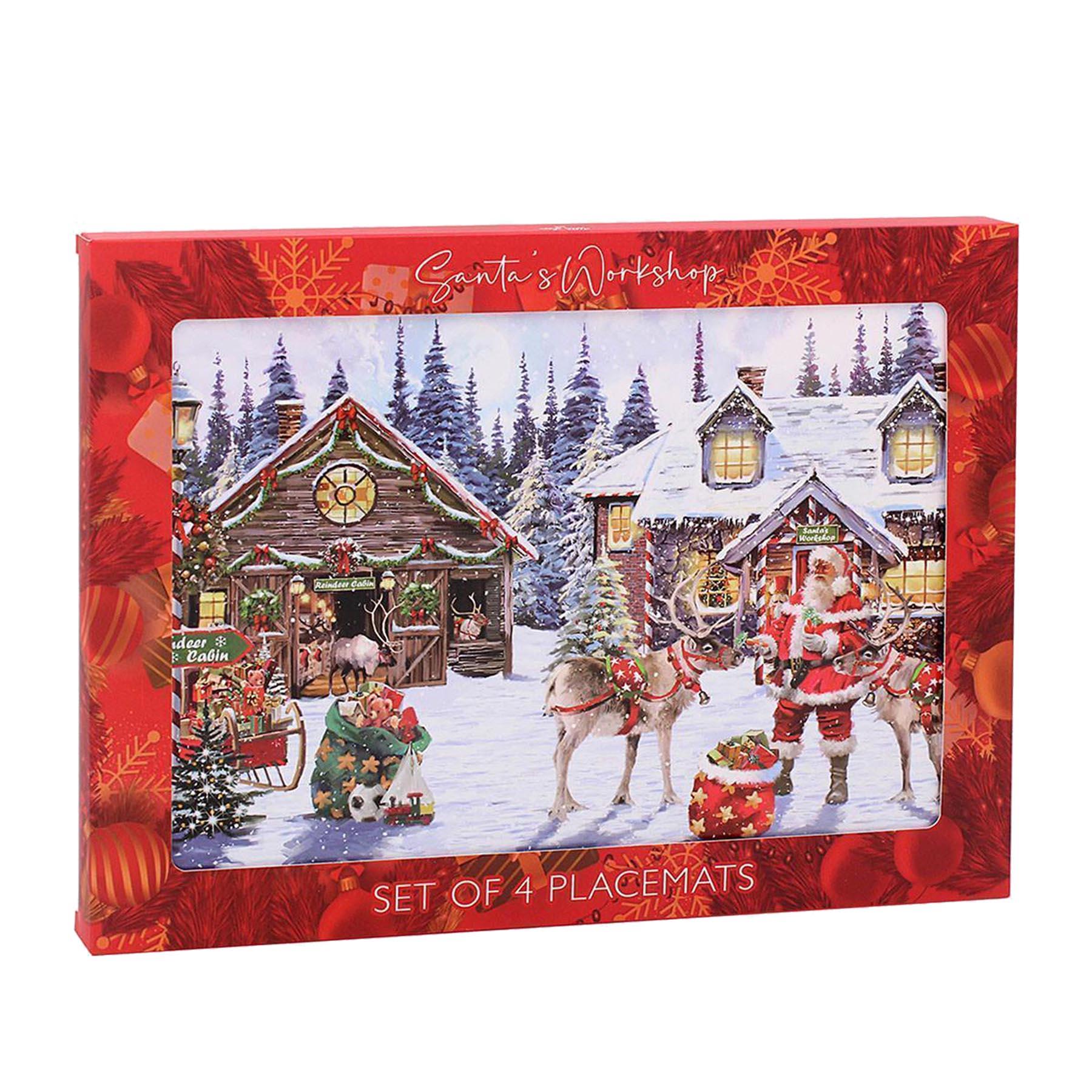 Christmas Placemats Corked Back Set of 4 Tableware - Santa Workshop