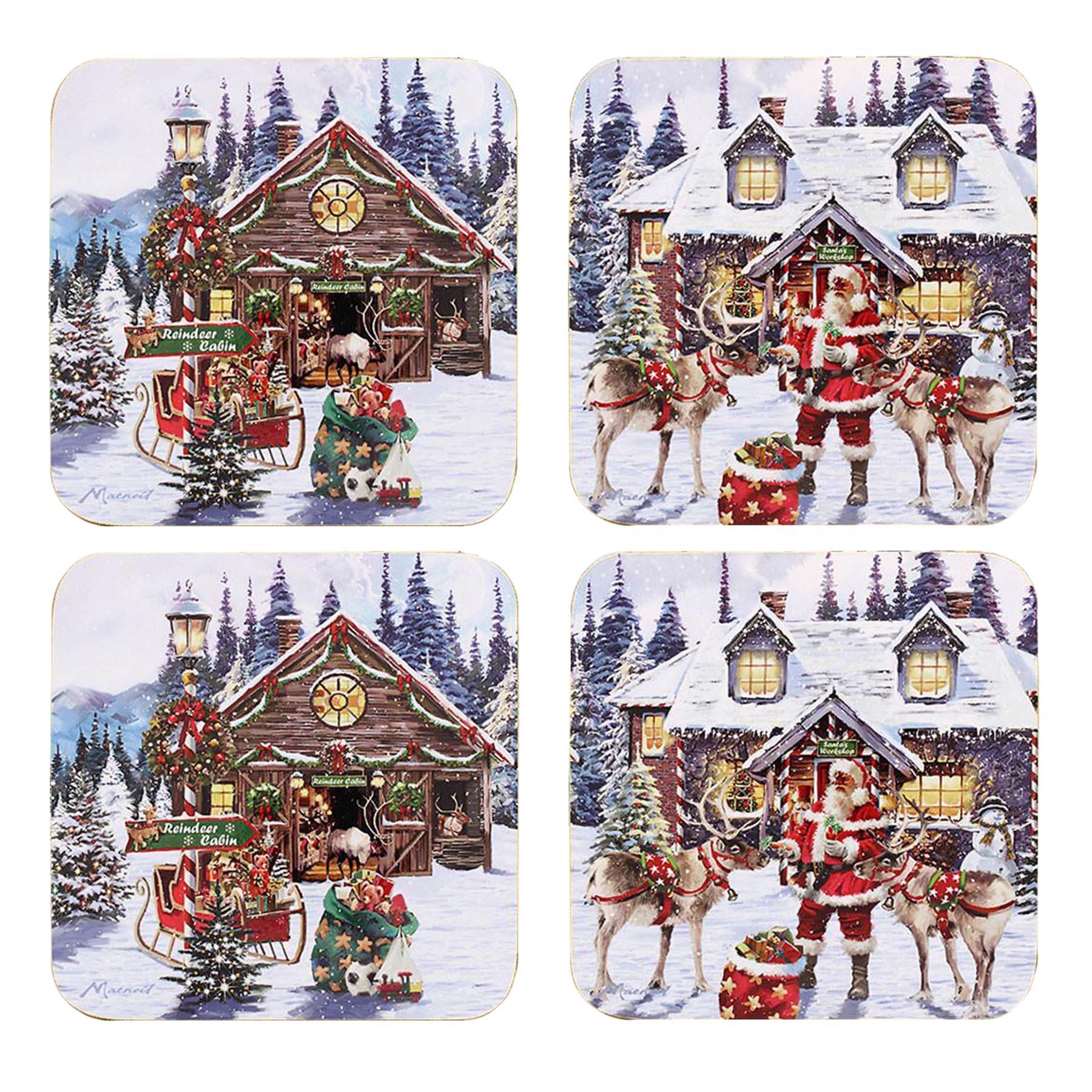 Christmas Coasters Cork Back Set of 4 Tableware - Santa Workshop