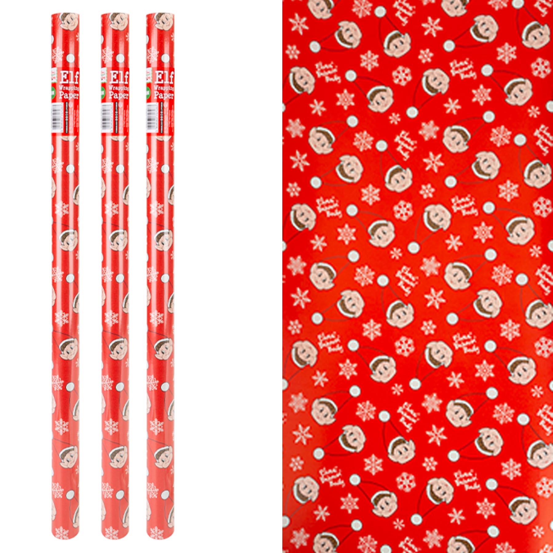 Christmas Wrapping Paper Set of 3 4M Rolls Elf Gift Wrap - Red