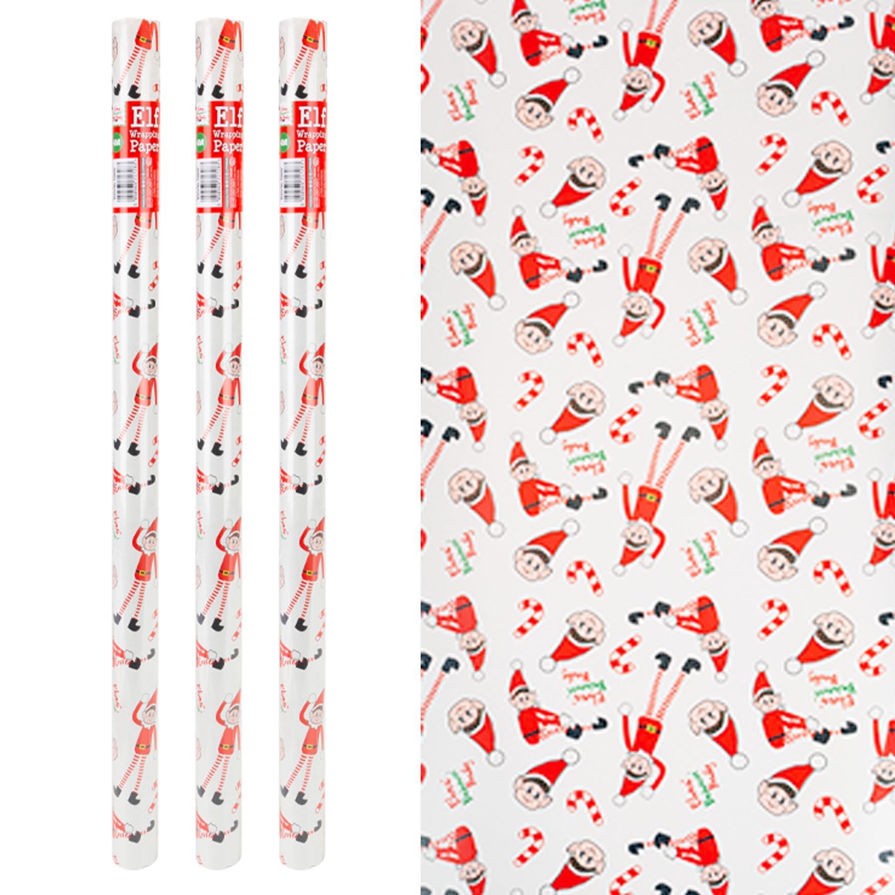 Christmas Wrapping Paper Set of 3 4M Rolls Elf Gift Wrap - White