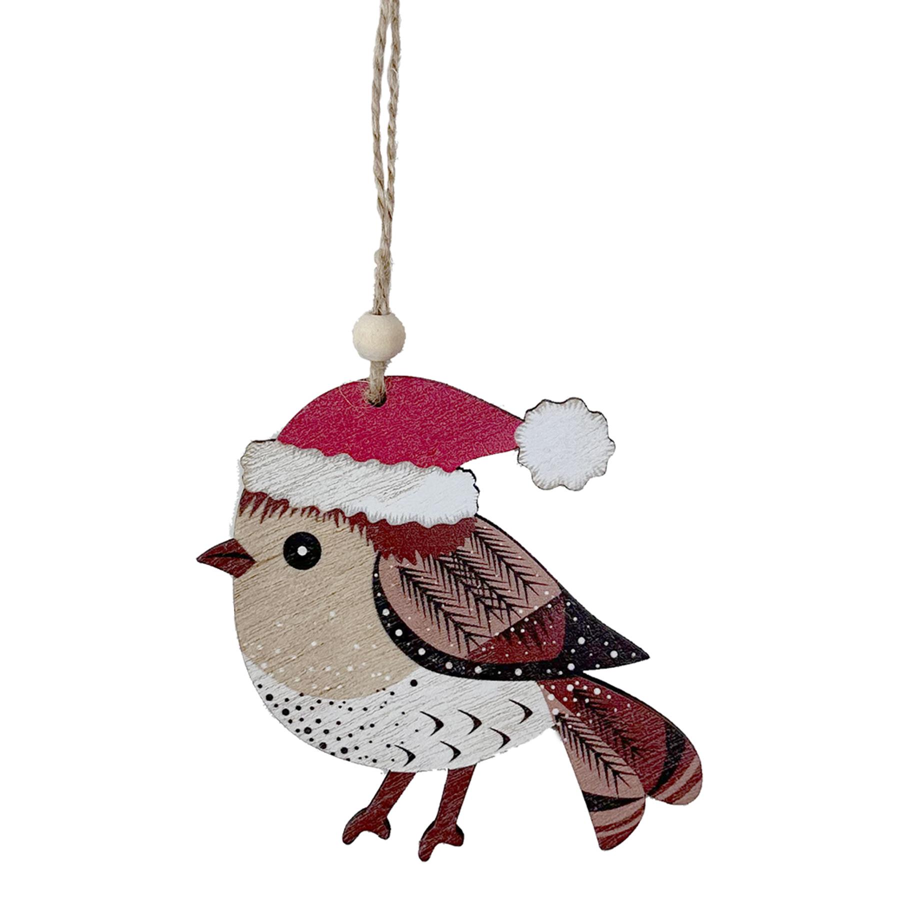 Christmas Robin Decoration Hanging Tree Ornament - Santa Hat