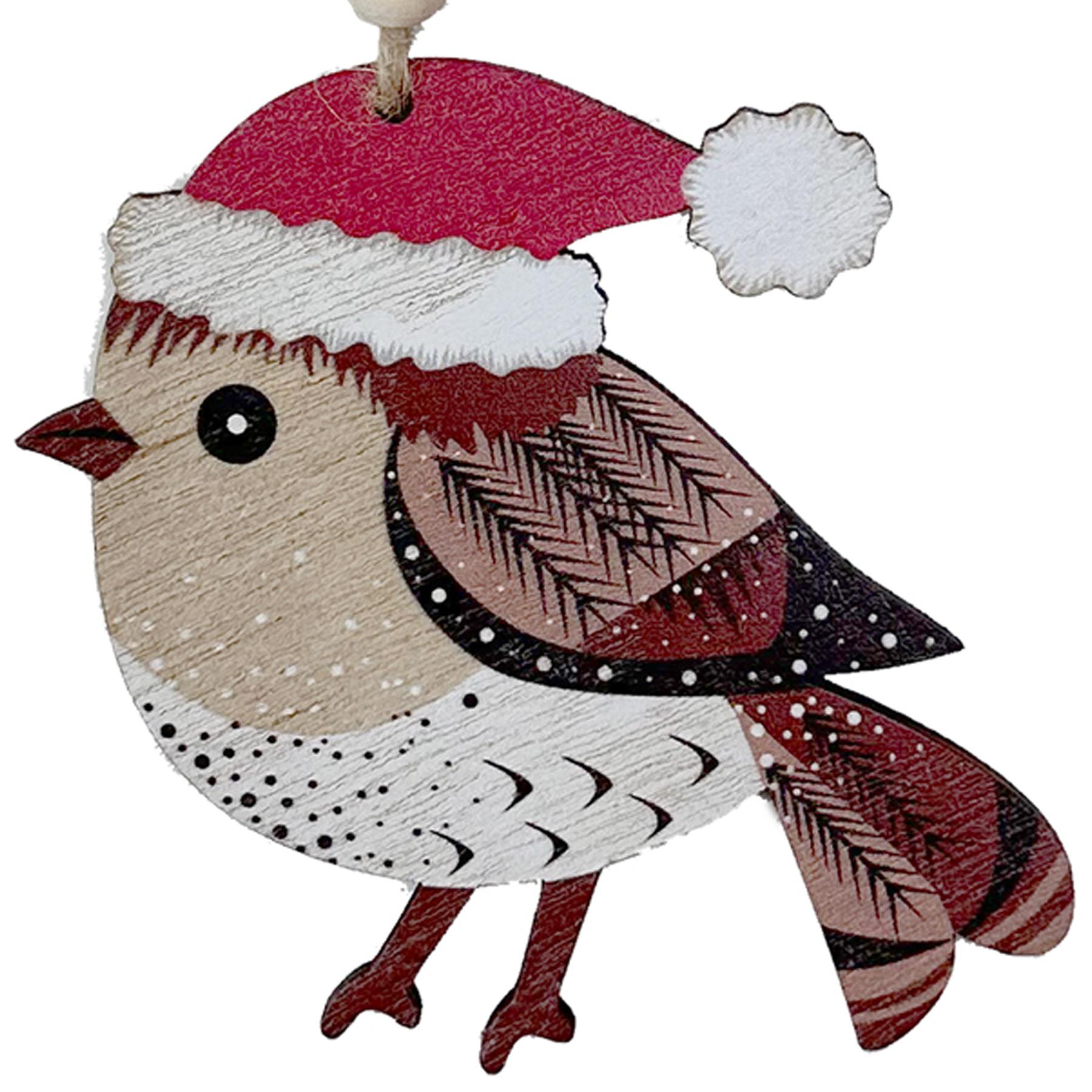 Christmas Robin Decoration Hanging Tree Ornament - Santa Hat