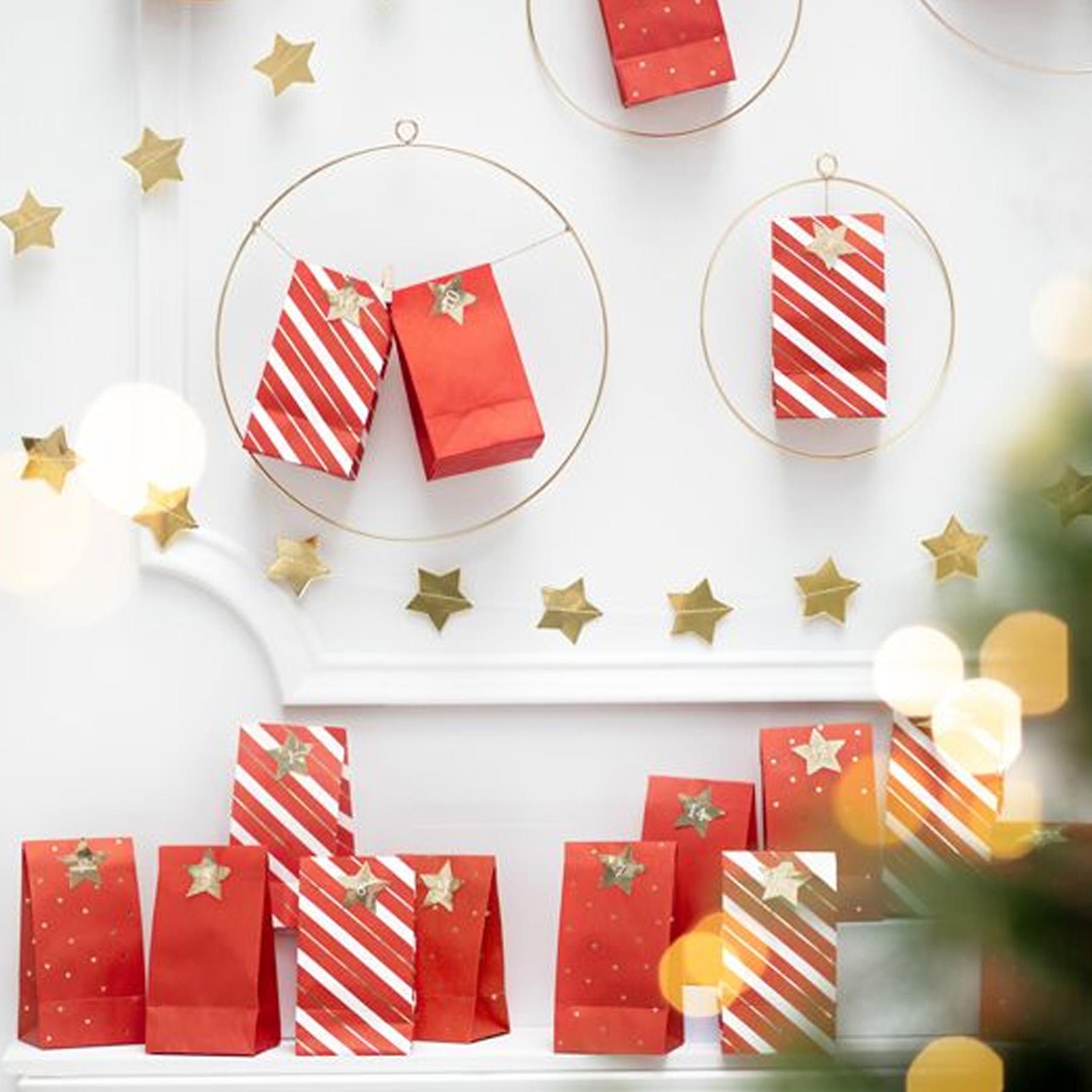 Christmas Advent Calendar Gift Bags with Stickers Red / Gold Add your own Treats
