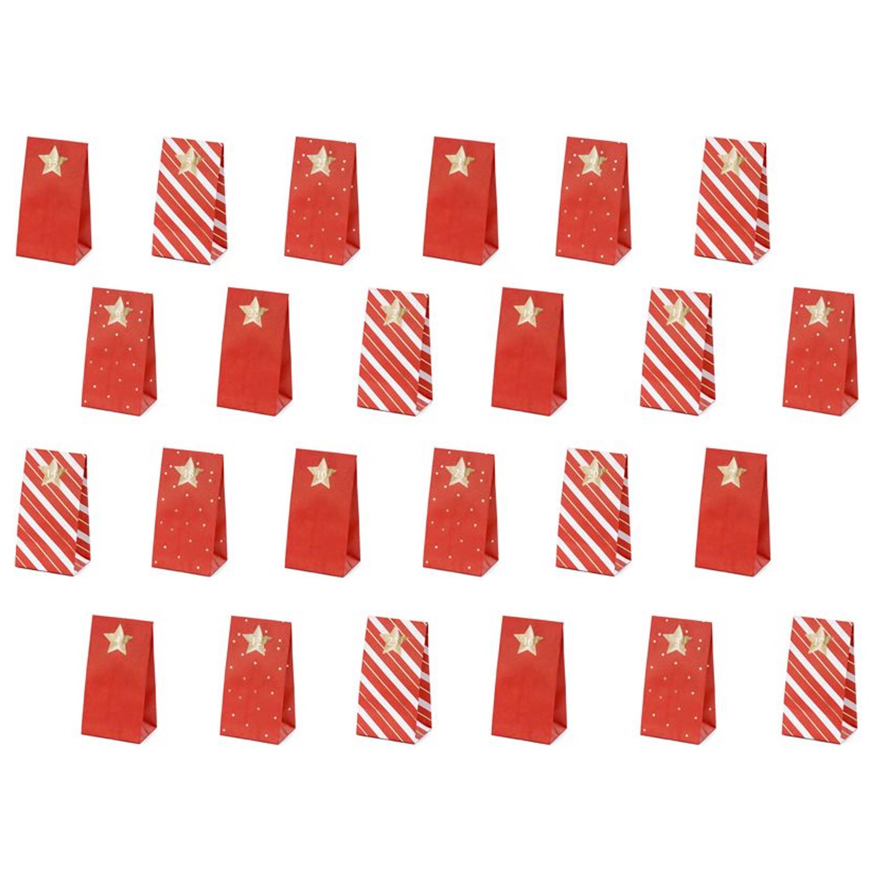 Christmas Advent Calendar Gift Bags with Stickers Red / Gold Add your own Treats