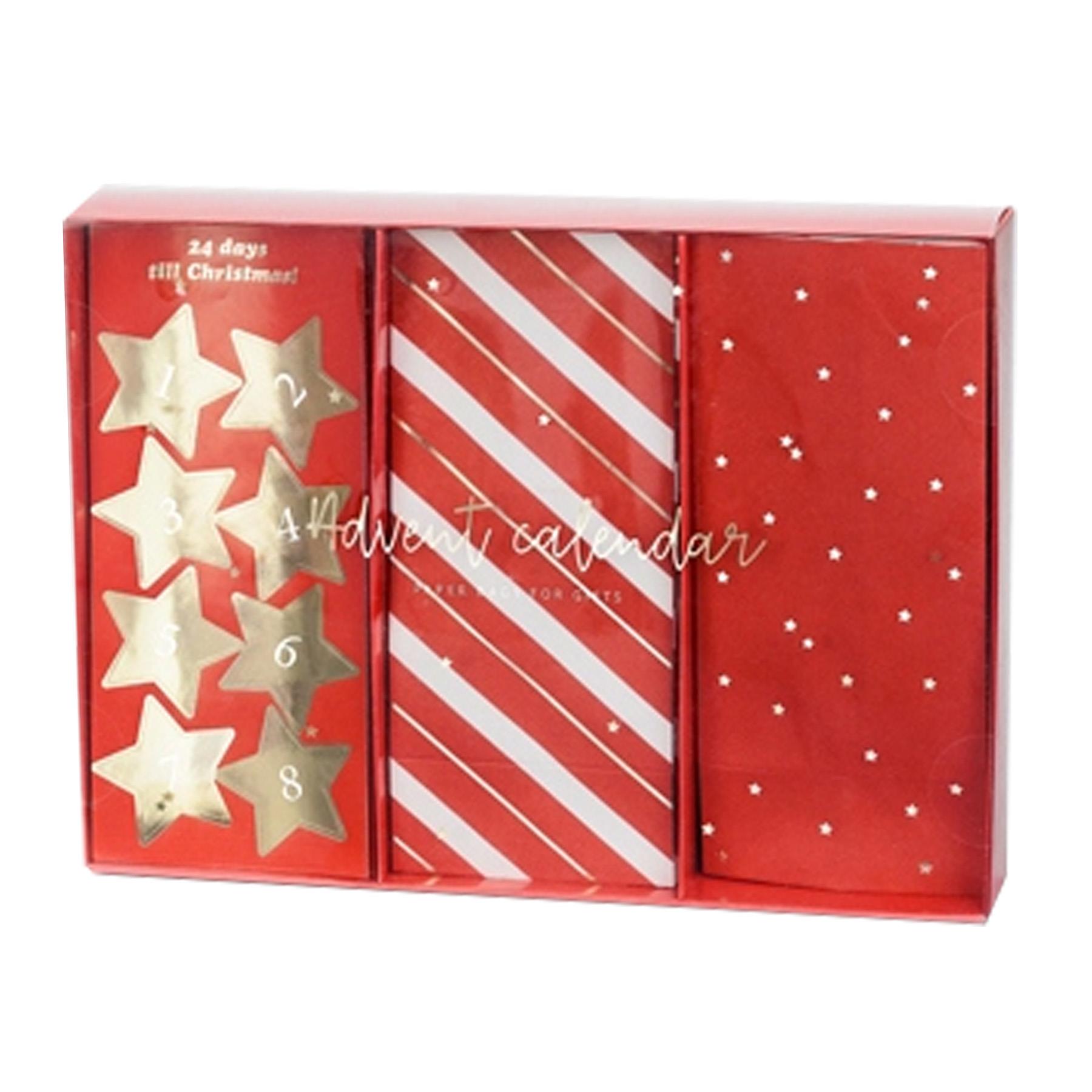 Christmas Advent Calendar Gift Bags with Stickers Red / Gold Add your own Treats
