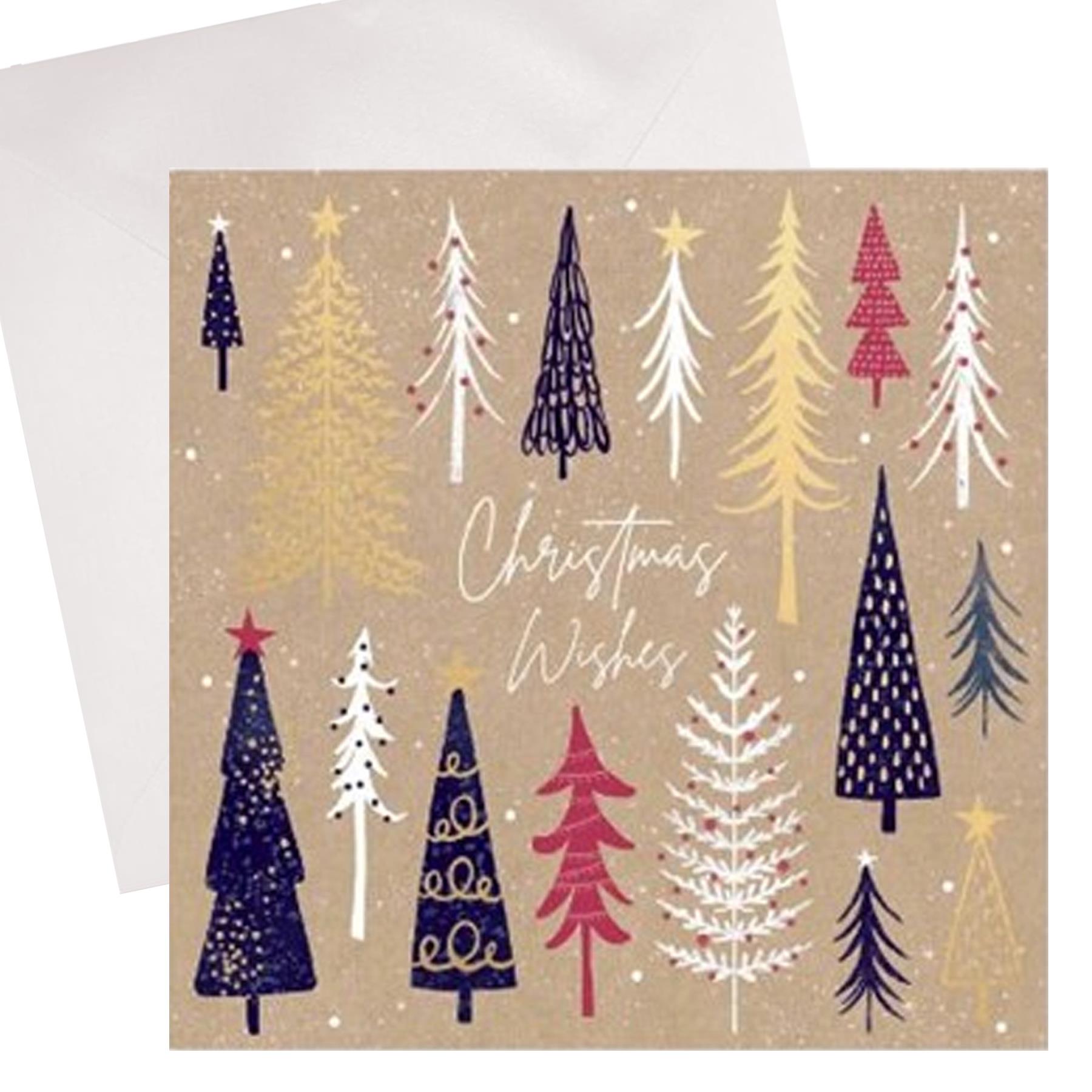 Pack of 10 Christmas Cards Square 14cm x 14cm with Envelopes - Trees