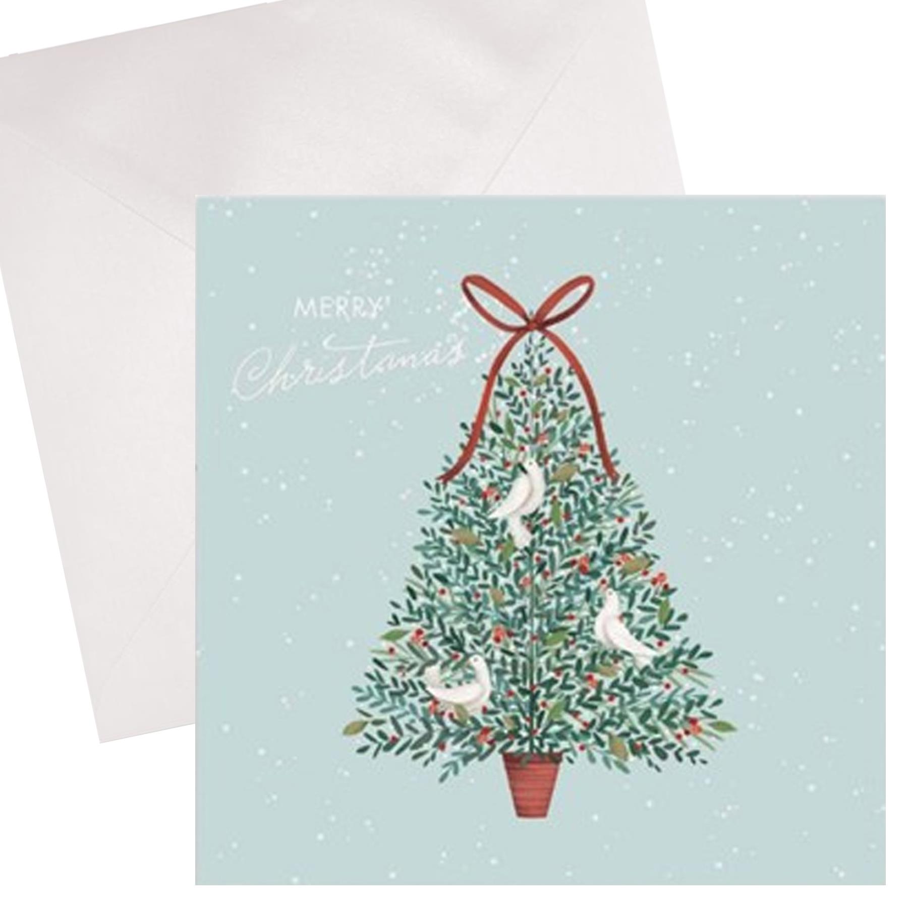 Pack of 10 Christmas Cards Square 14cm x 14cm with Envelopes - Tree / Baubles