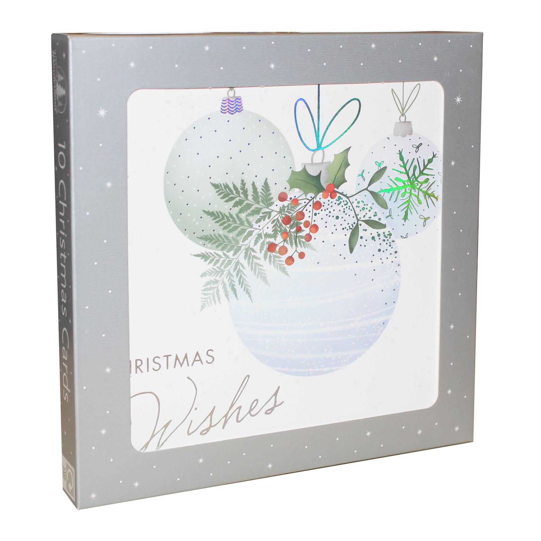 Pack of 10 Christmas Cards Square 14cm x 14cm with Envelopes - Tree / Baubles