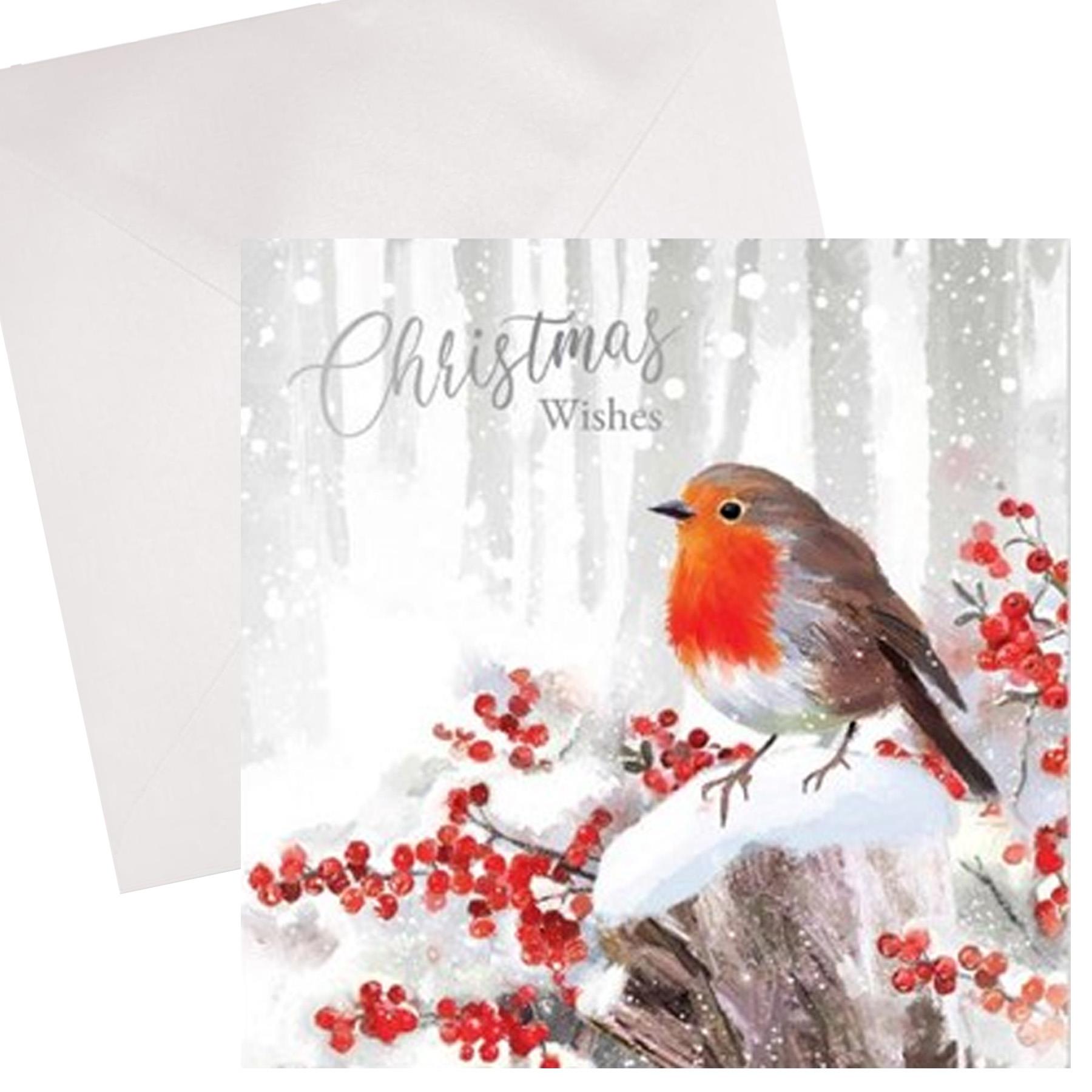 Pack of 10 Christmas Cards Square 14cm x 14cm with Envelopes - Deer / Robin