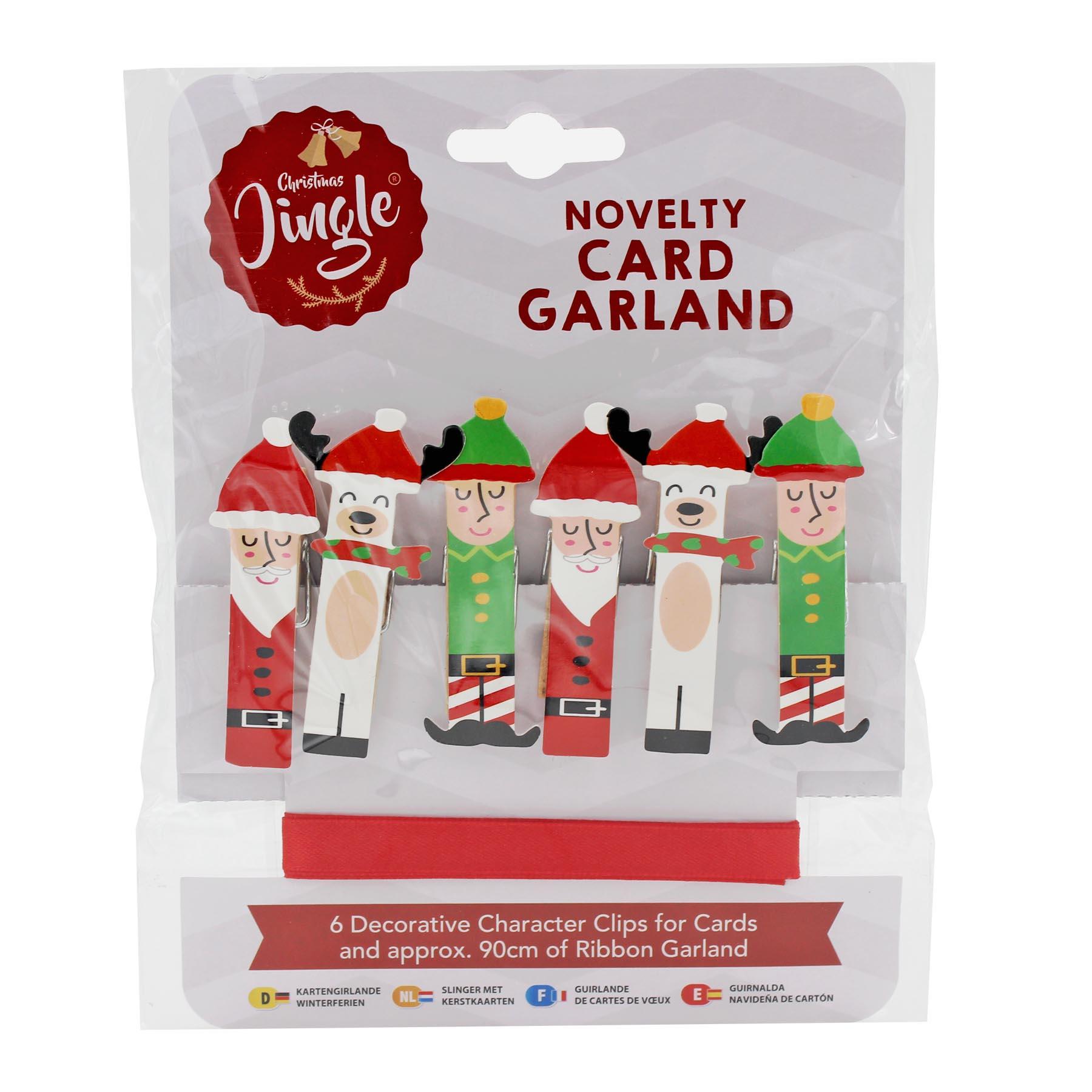 Christmas Card Peg Holder with 90cm Ribbon 6 Novelty Characters