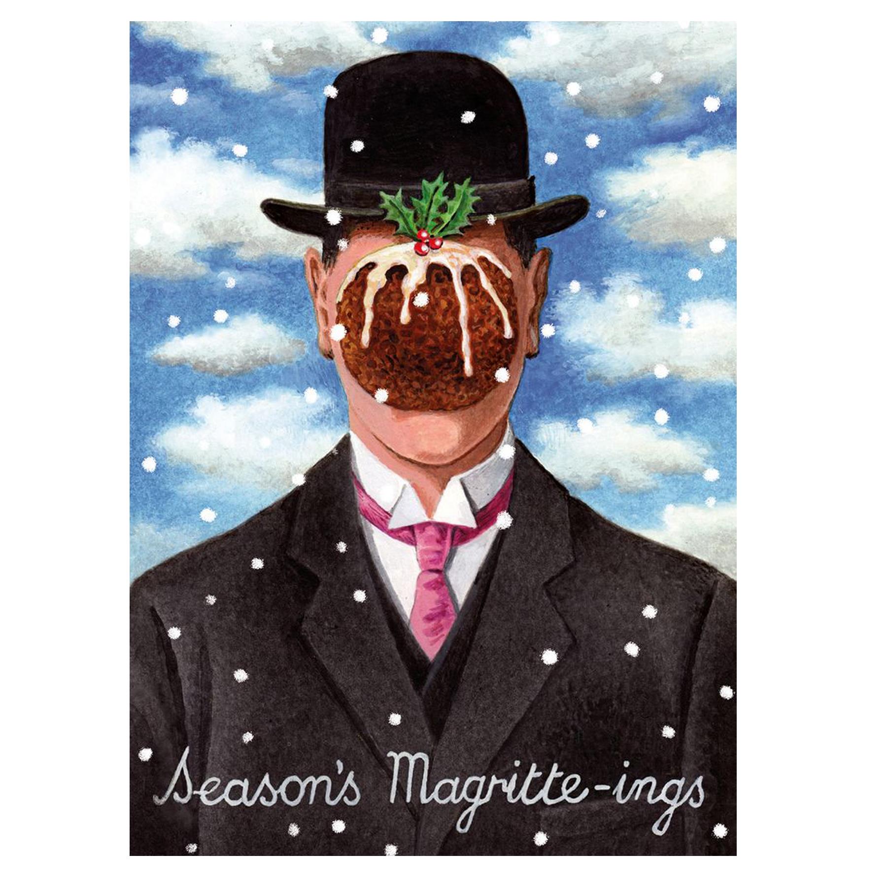 Box of 8 Christmas Cards Pudding Face Gentleman Inspired by Magritte Son of Man 100% Recyclable