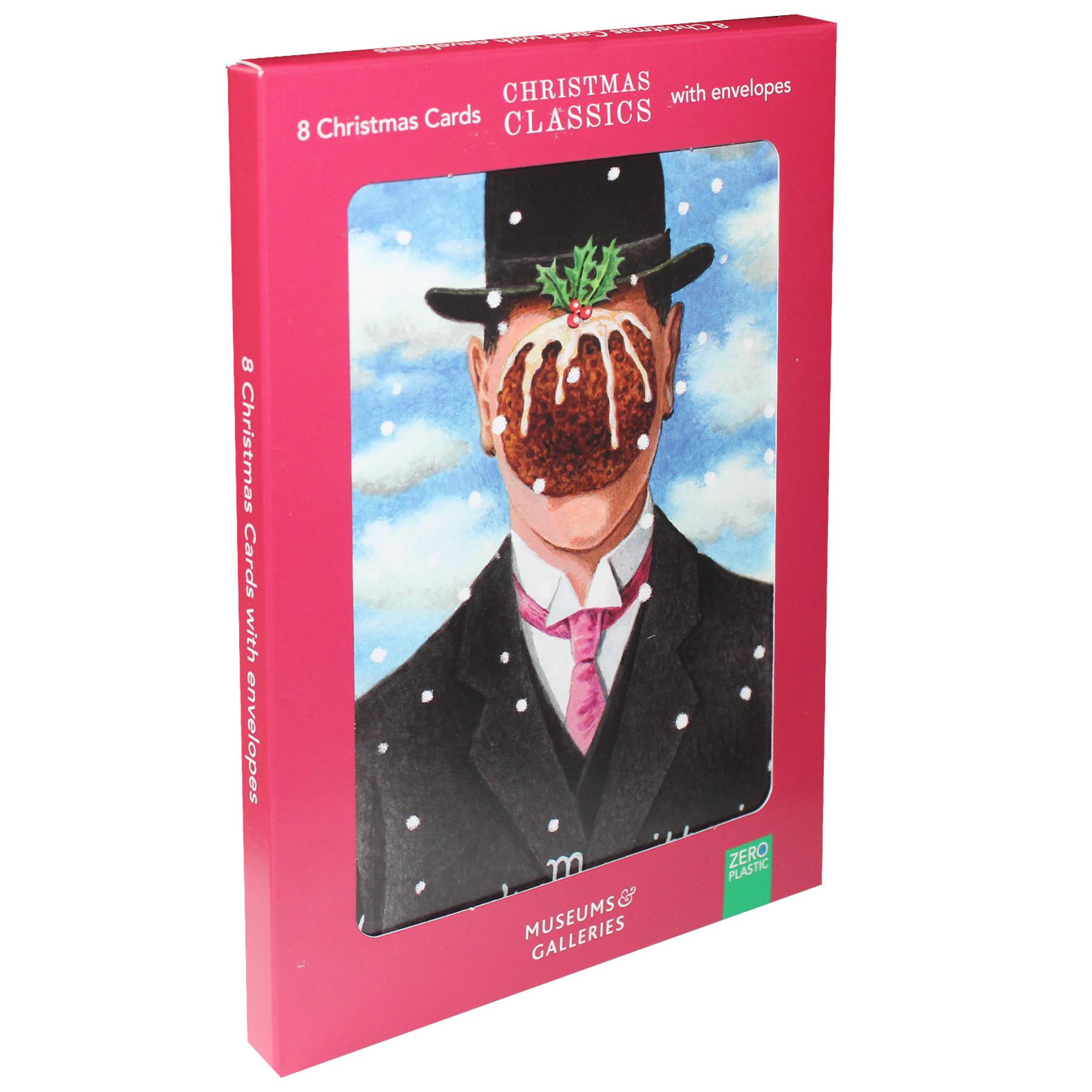 Box of 8 Christmas Cards Pudding Face Gentleman Inspired by Magritte Son of Man 100% Recyclable