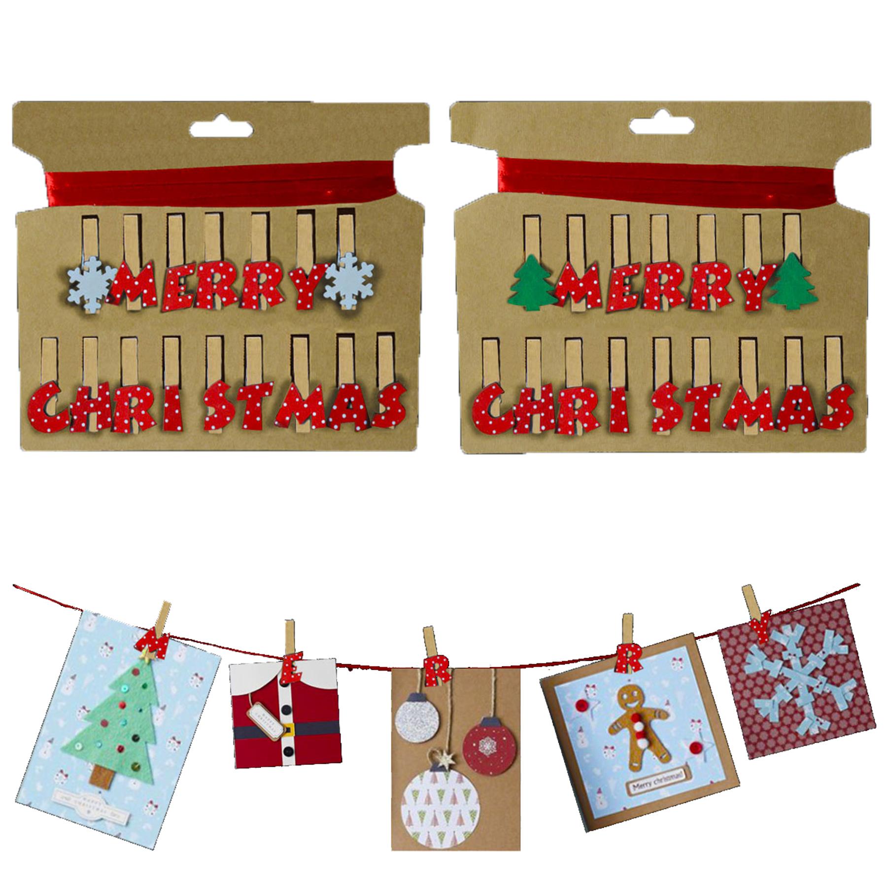Merry Christmas Peg Card Holder Wooden and Ribbon - Random Design Sent