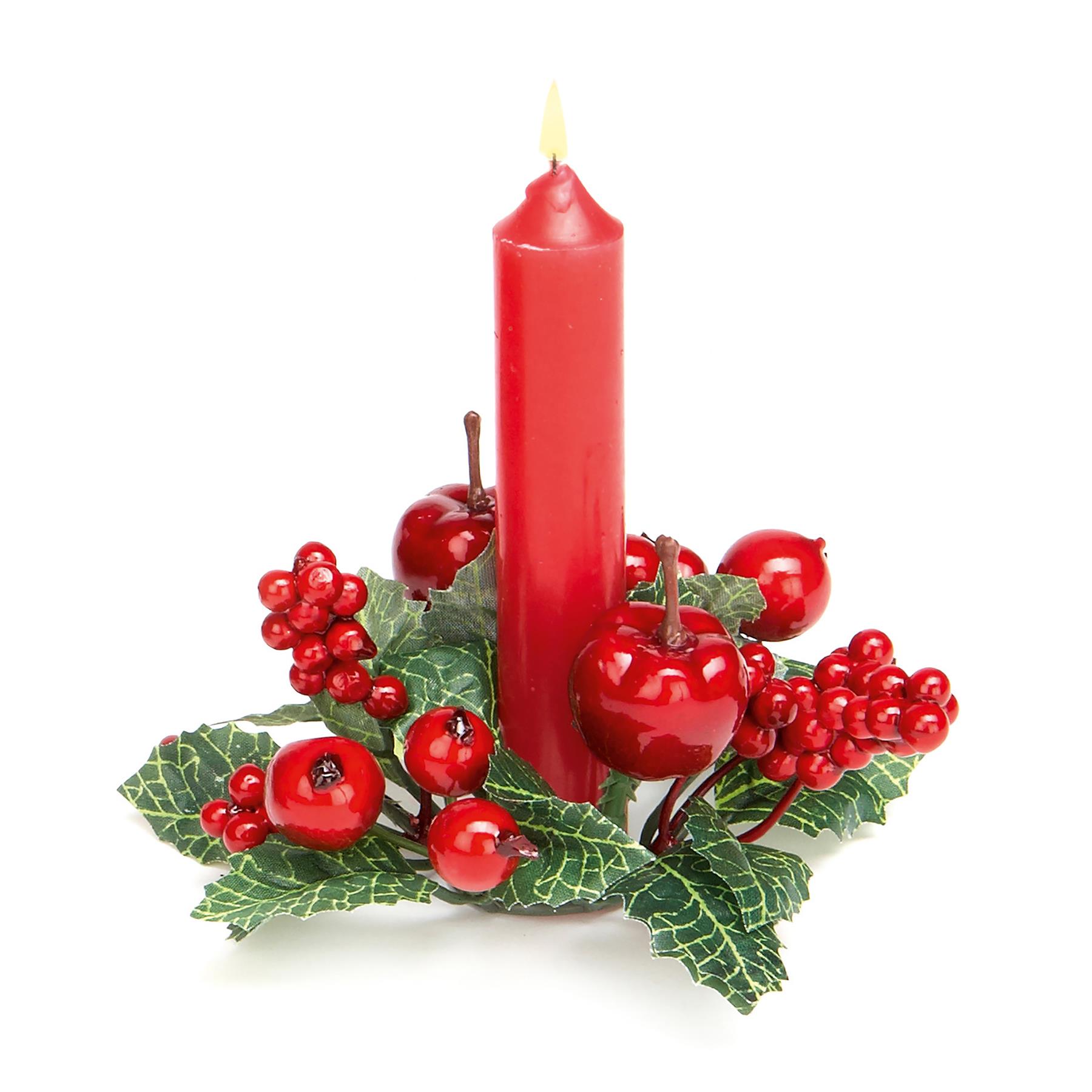 Artificial Wreath Candle Ring Christmas Table Decoration 14cm - Apple and Berries
