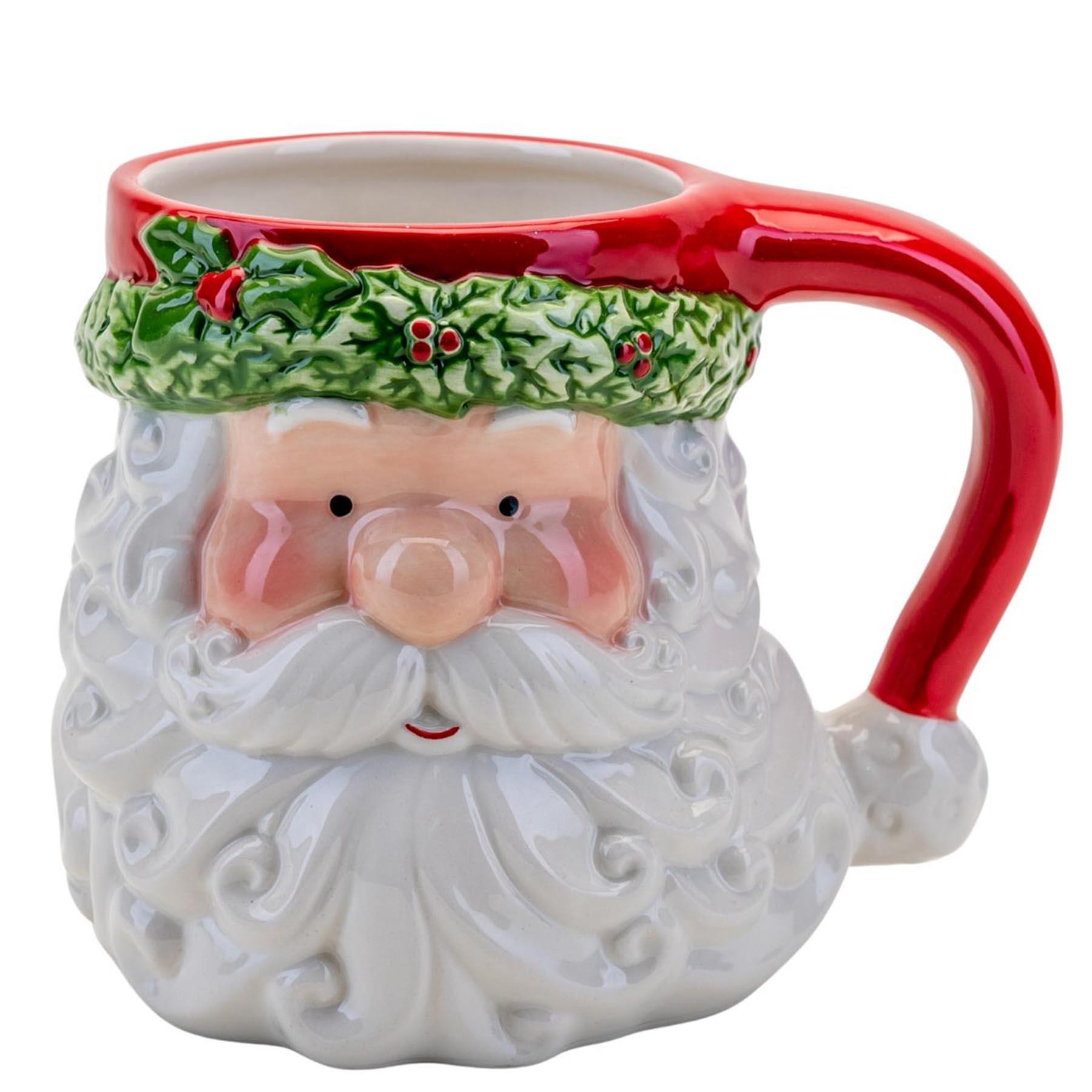 Christmas Ceramic Mug Santa with Holly Trim Novelty Design