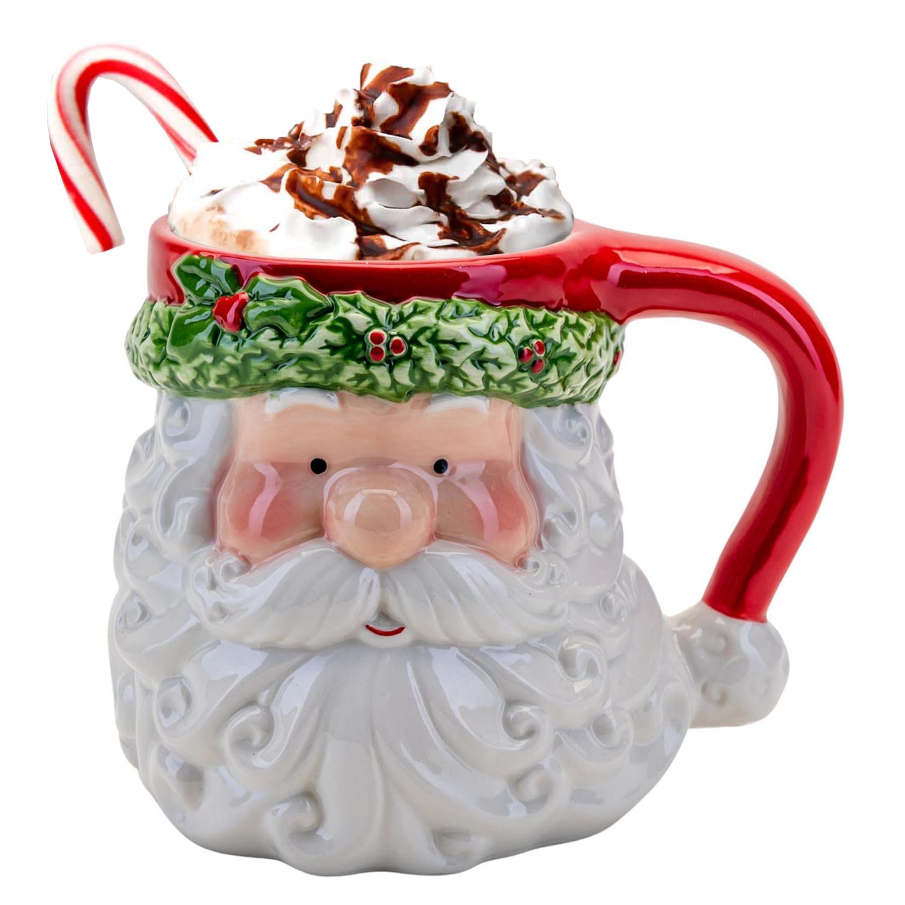 Christmas Ceramic Mug Santa with Holly Trim Novelty Design