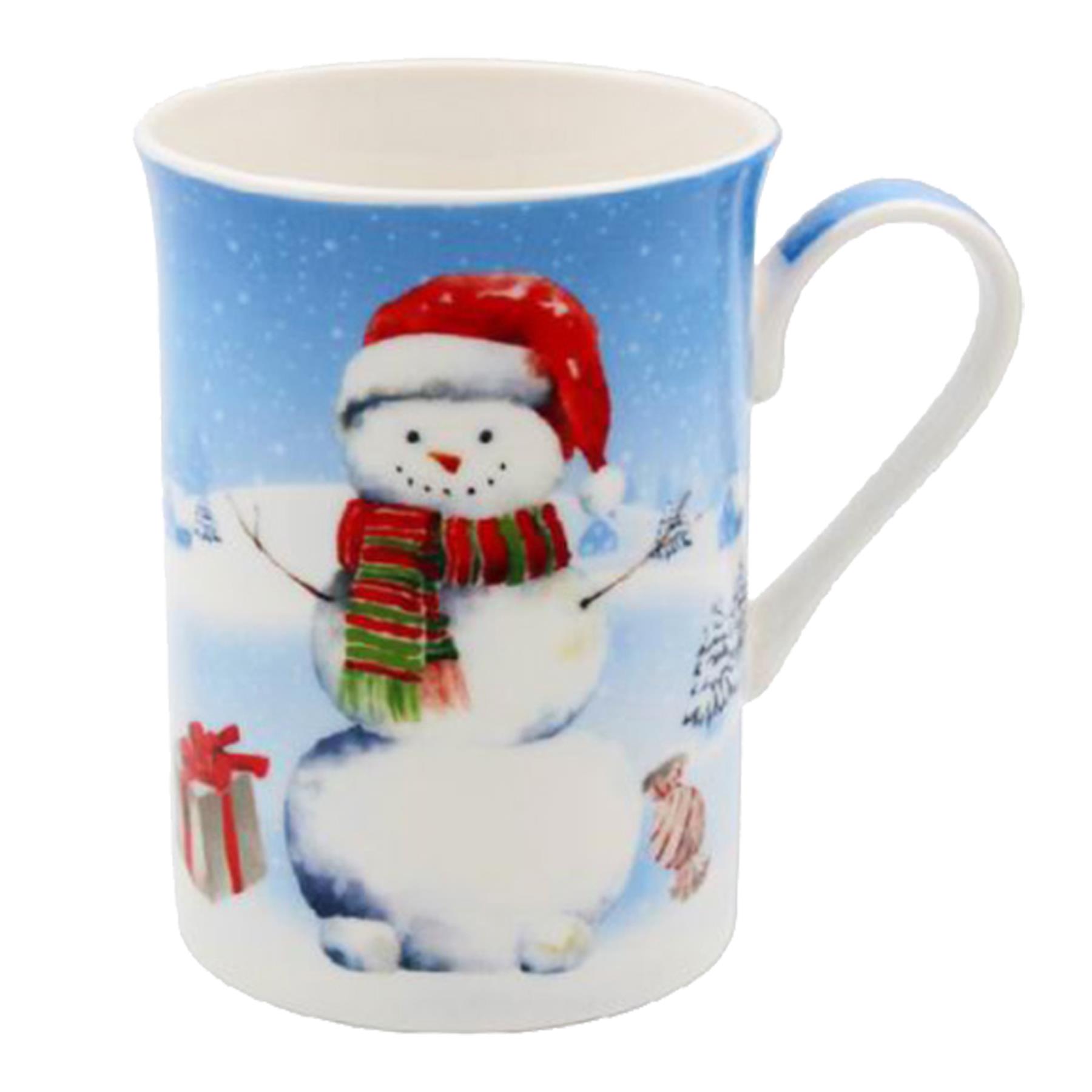 Christmas Fine China Mug Festive Tableware - Snowman in Santa Hat
