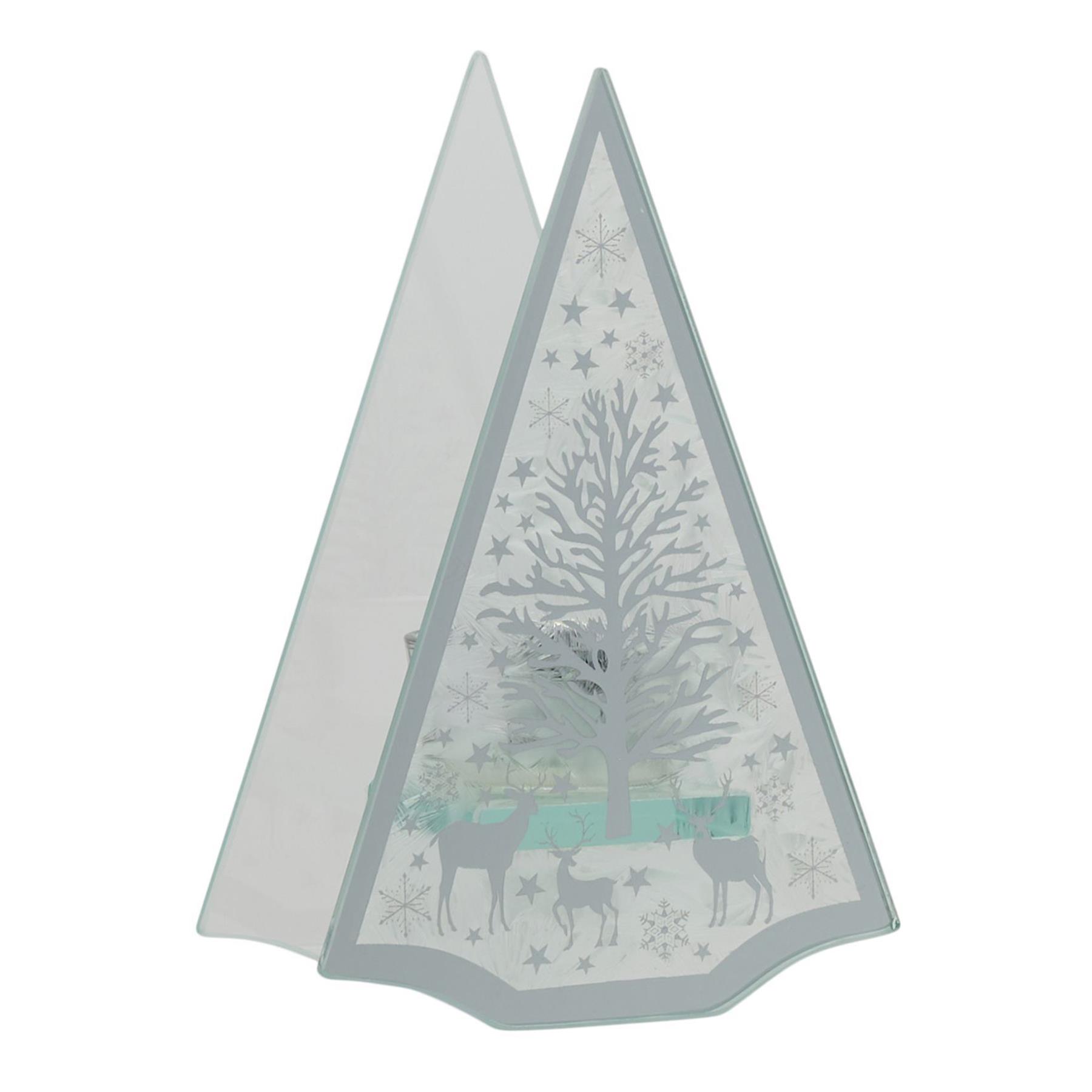 Christmas Candle Holder Triangle Glass Tea Light Holder with Reindeer