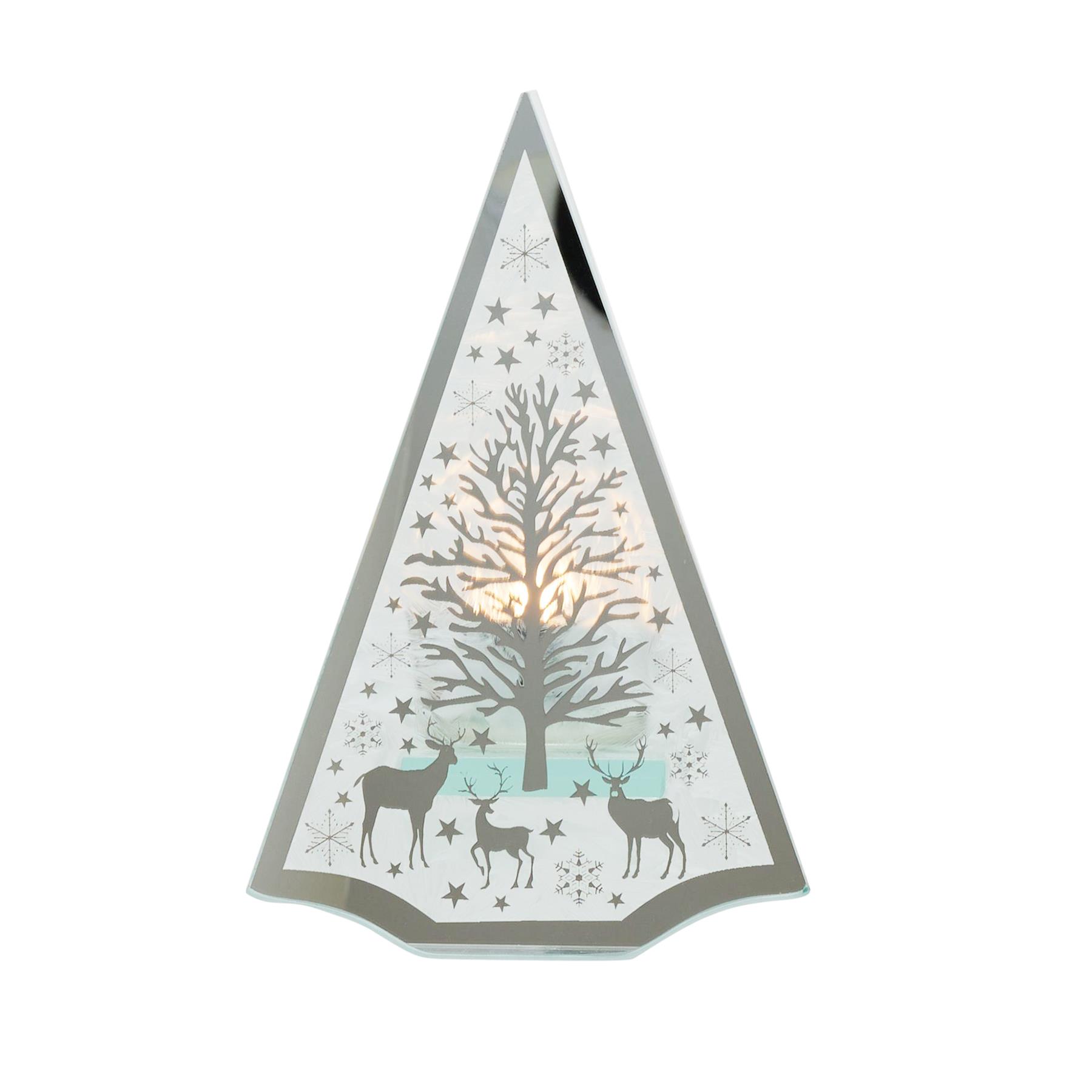 Christmas Candle Holder Triangle Glass Tea Light Holder with Reindeer