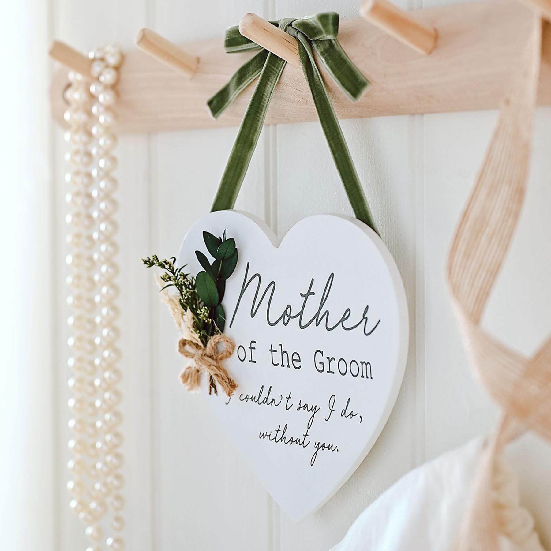 Wedding Mother of the Groom Hanging Heart Plaque with Flowers