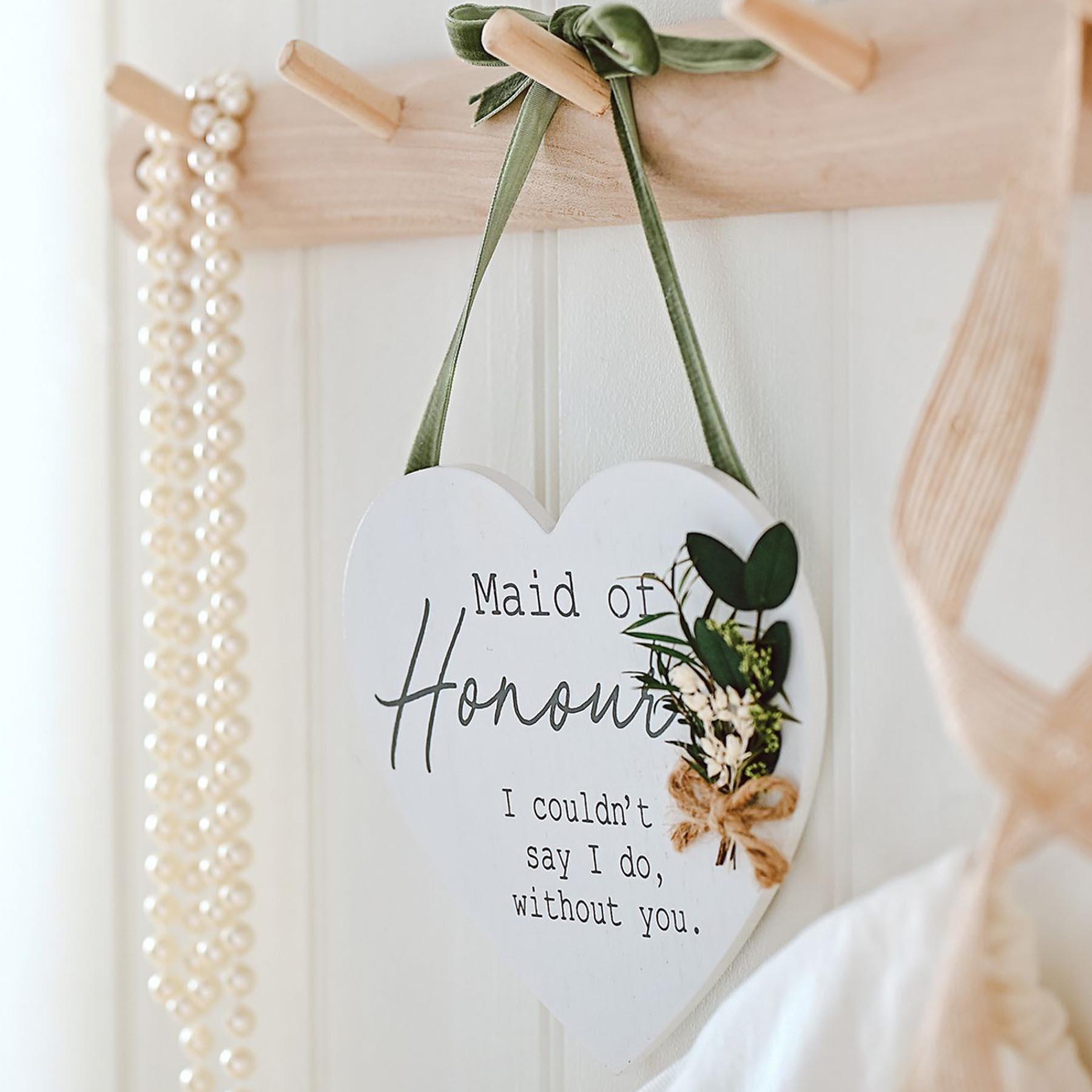 Wedding Maid of Honour Hanging Heart Plaque with Flowers