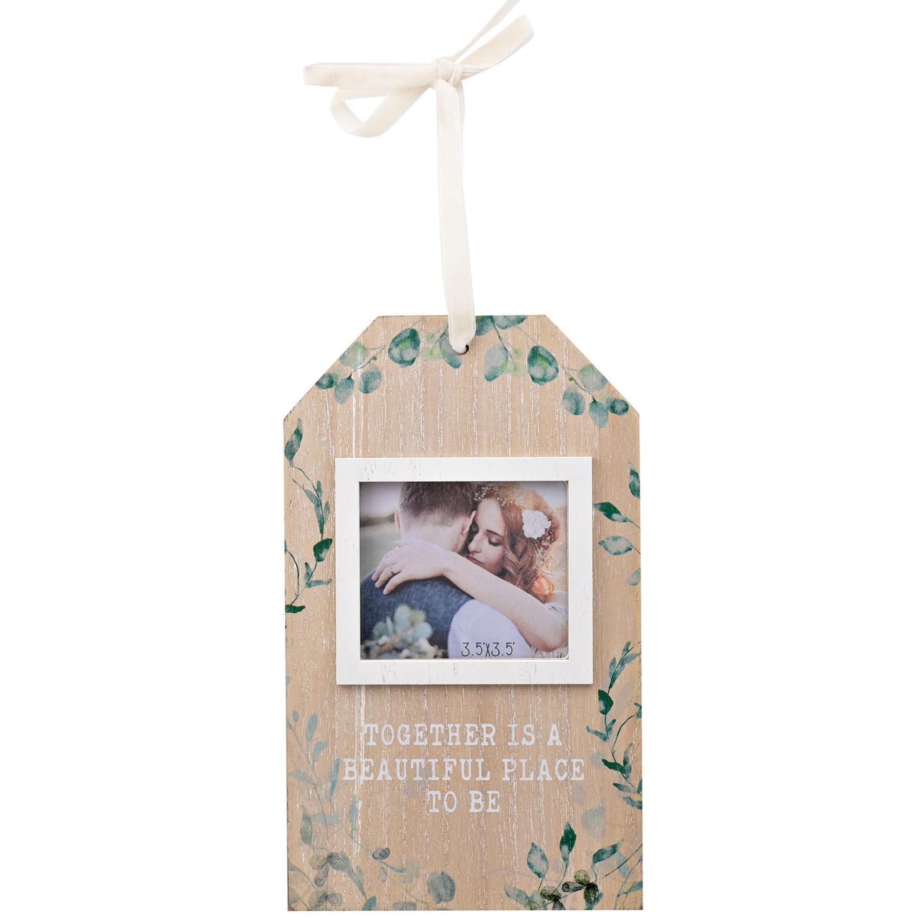 Wedding Day Hanging Photo Frame Wooden Luggage Tag Style