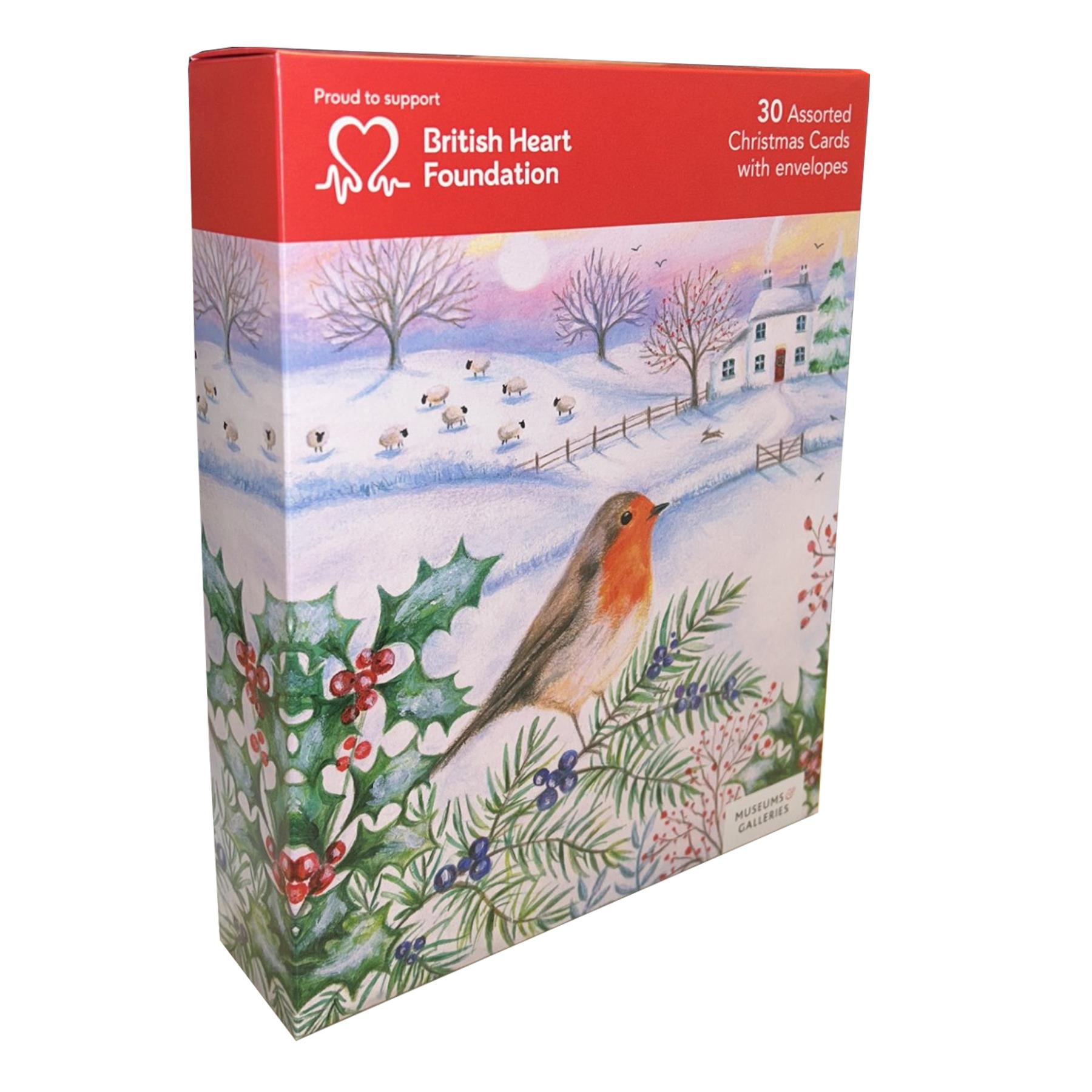 Box of 30 Charity Christmas Cards Recyclable - British Heart Foundation