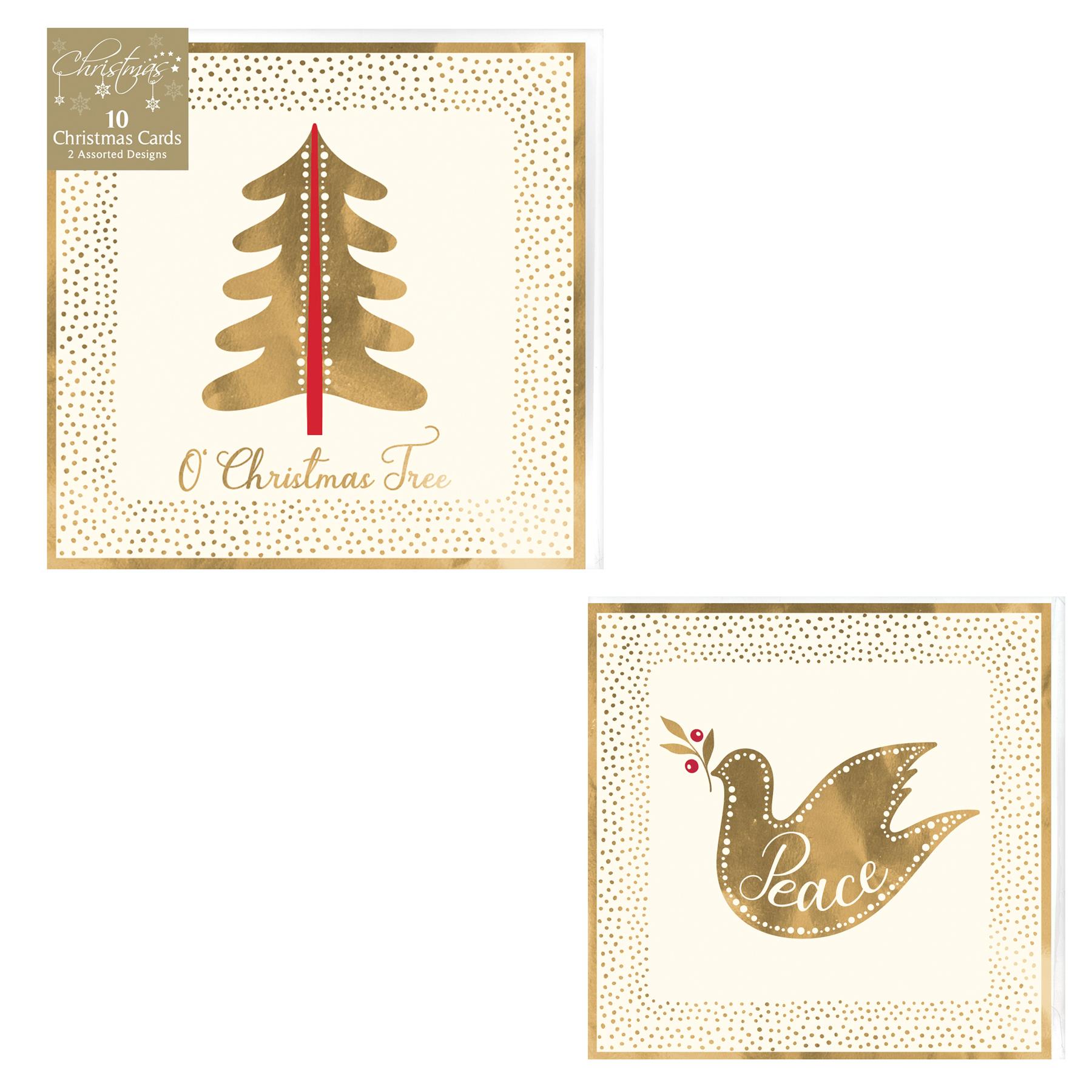 Pack of 10 Christmas Cards with Foil Detail - Tree / Dove Design