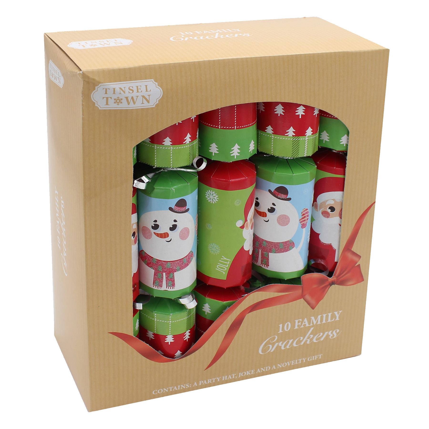 Christmas Crackers 10 Pack Family 30cm - Santa / Snowman