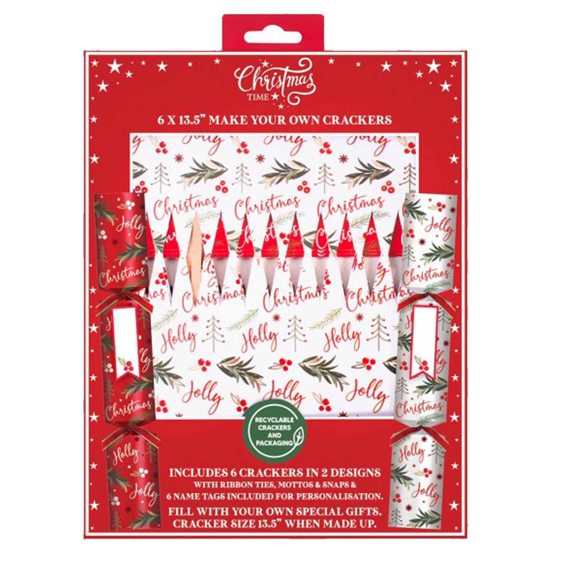 Christmas Crackers 6 Pack Make your Own 100% Recyclable Red Holly Jolly