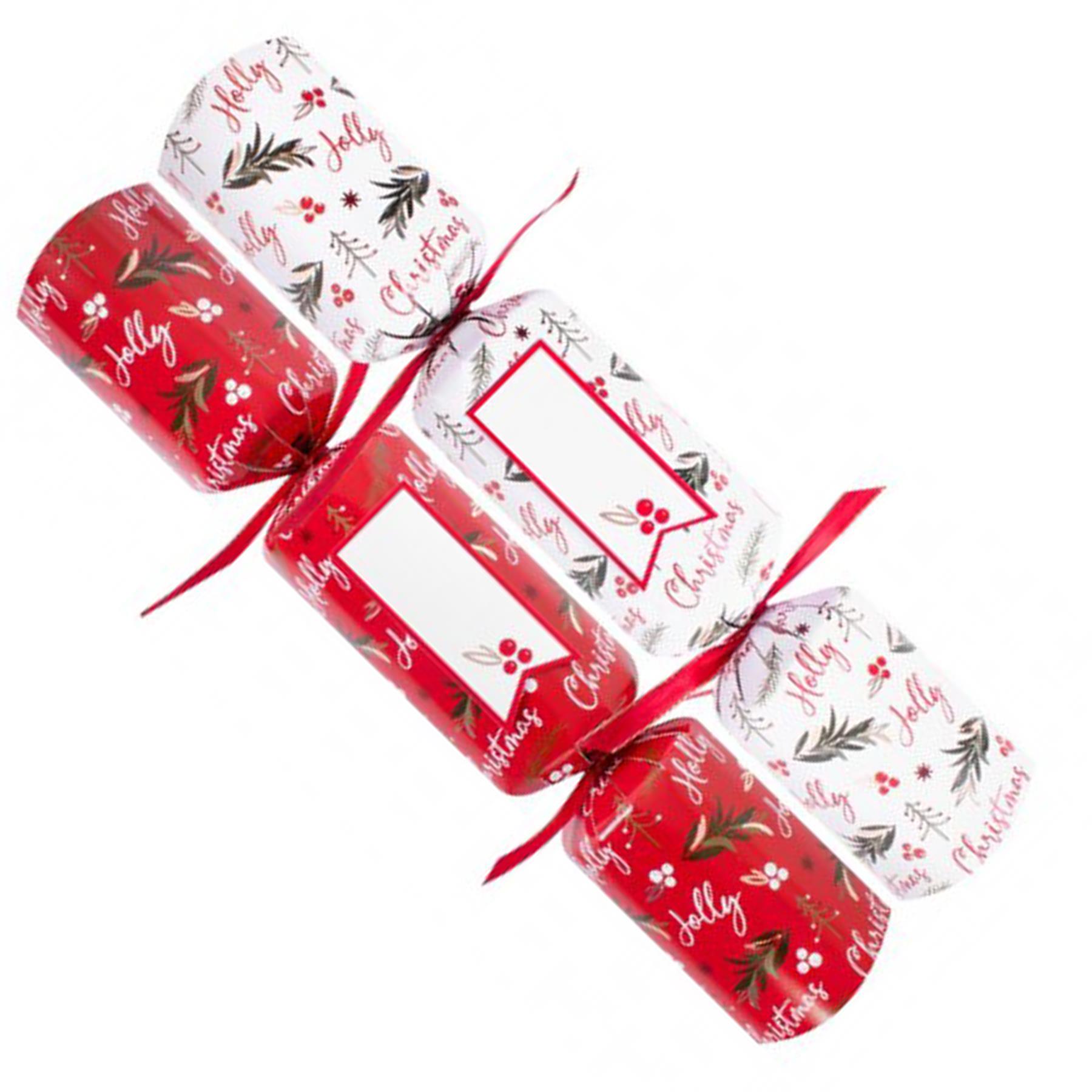 Christmas Crackers 6 Pack Make your Own 100% Recyclable Red Holly Jolly