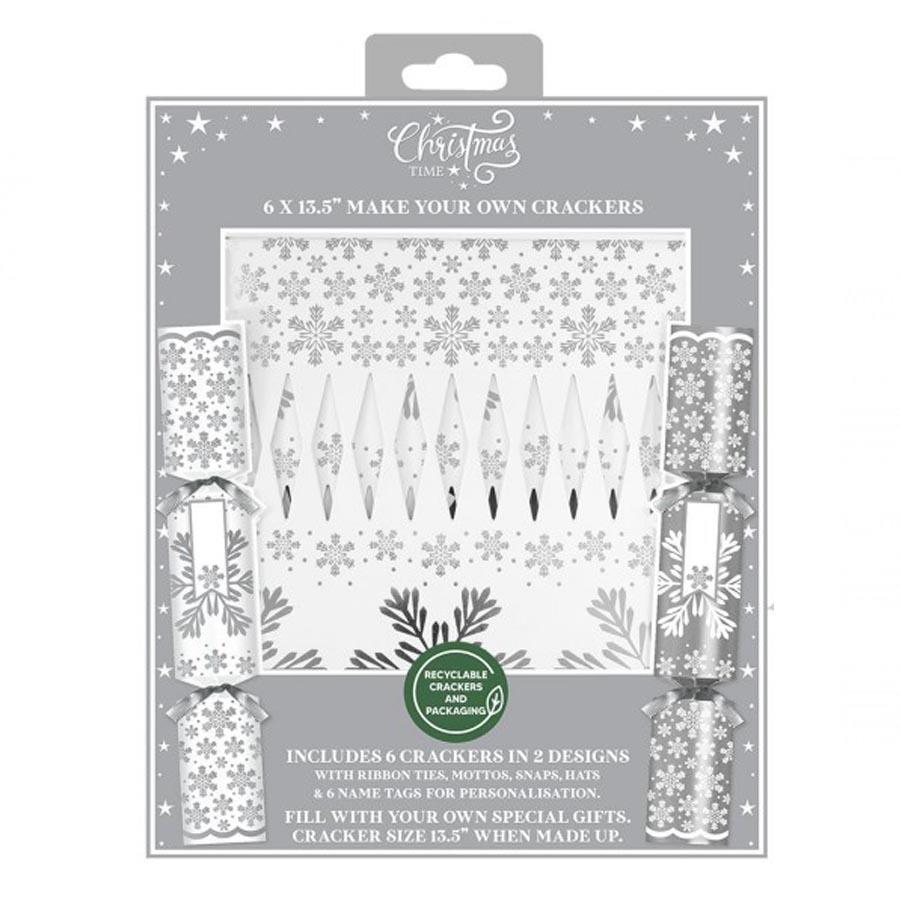 Christmas Crackers 6 Pack Make your Own 100% Recyclable - Silver Snowflake