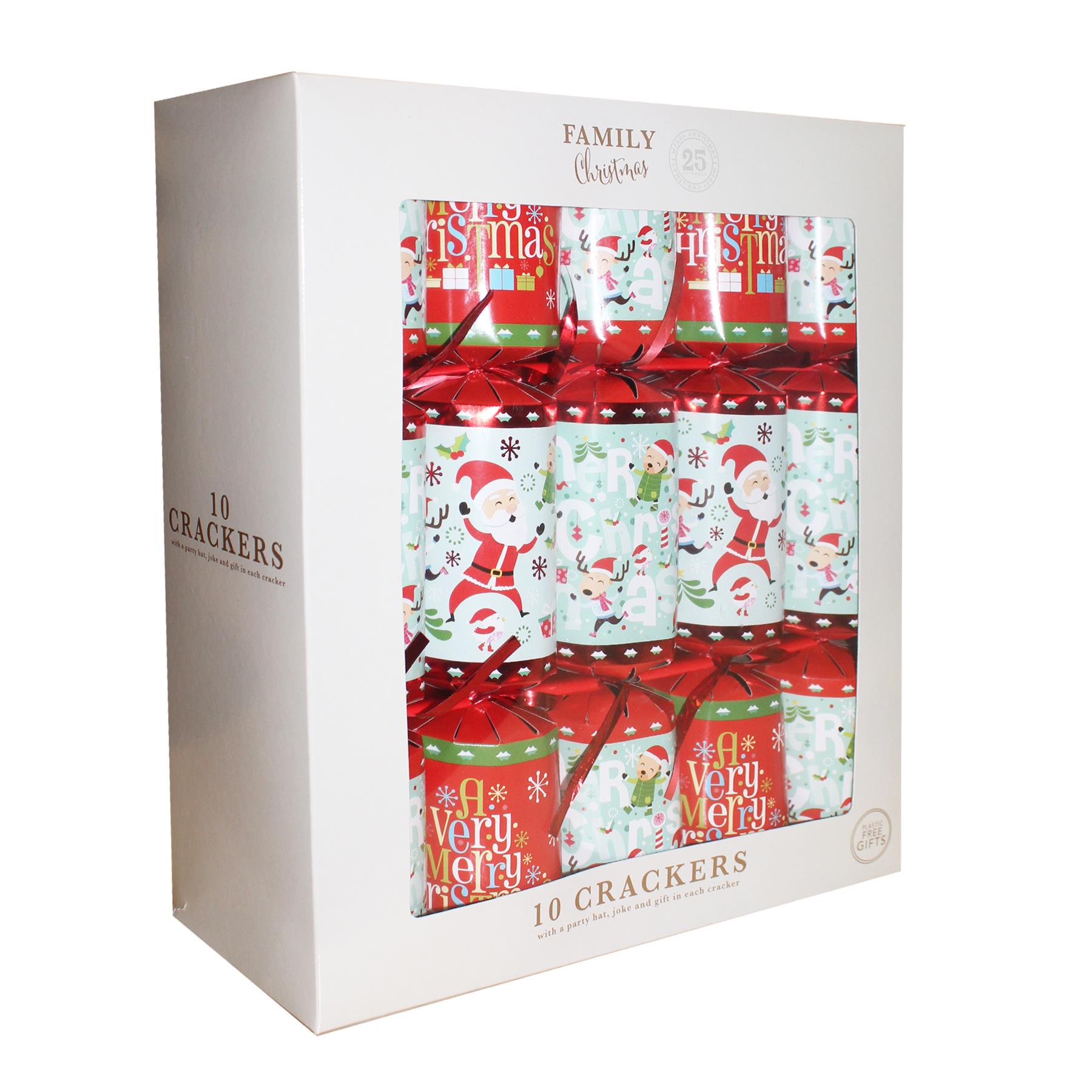 Christmas Crackers 10 Pack 30cm Plastic Free Gifts - Santa and Friends