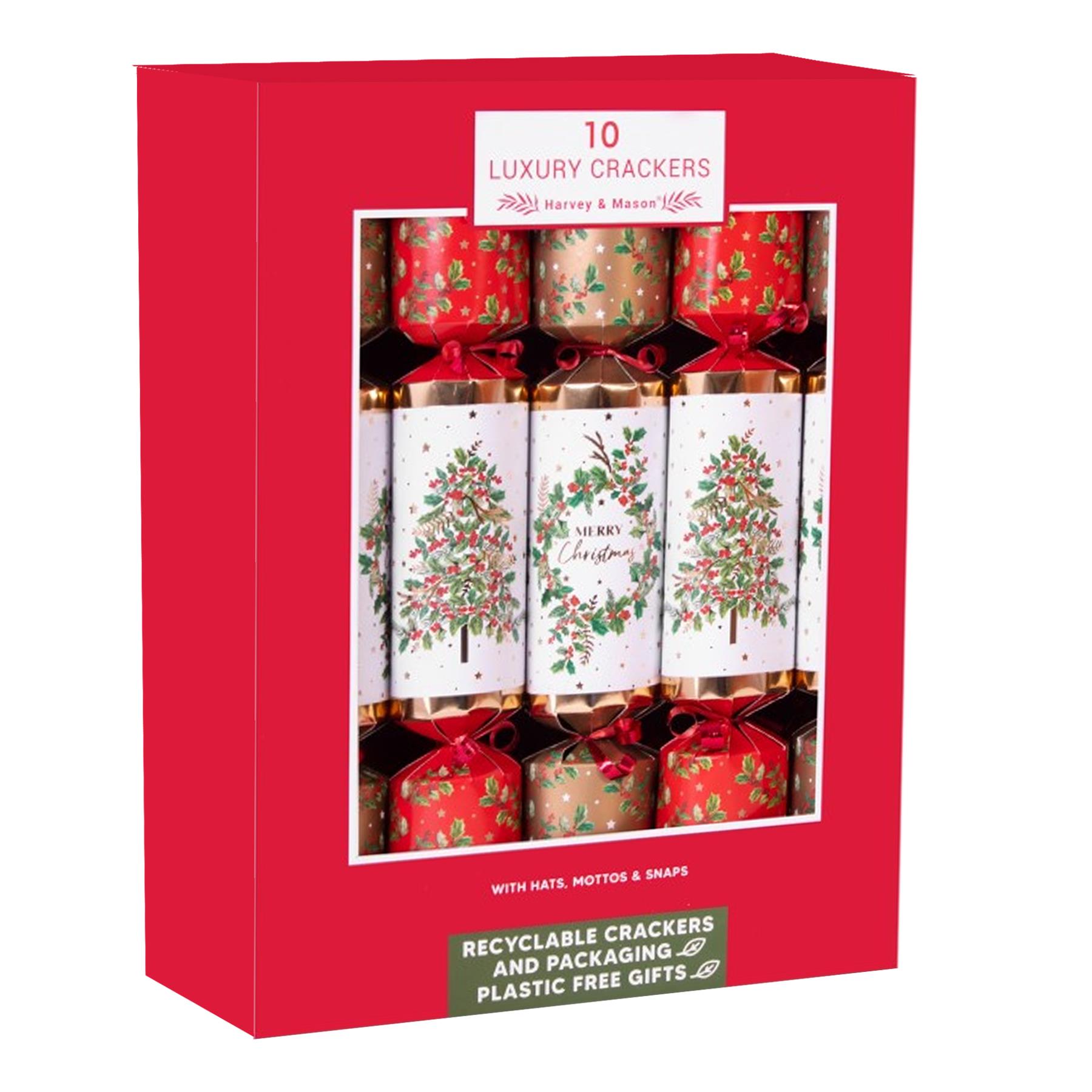 Christmas Crackers Family 10 Pack 36cm - Holly Tree and Wreath