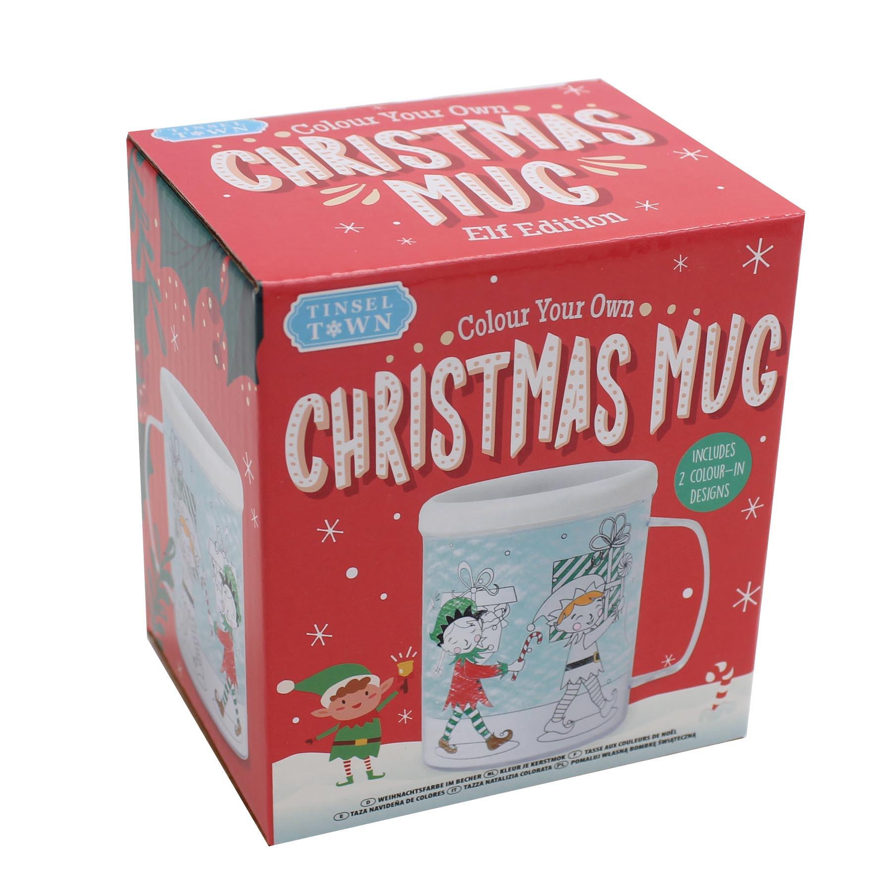 Colour Your Own Christmas Mug - Reusable Plastic - Elf Design