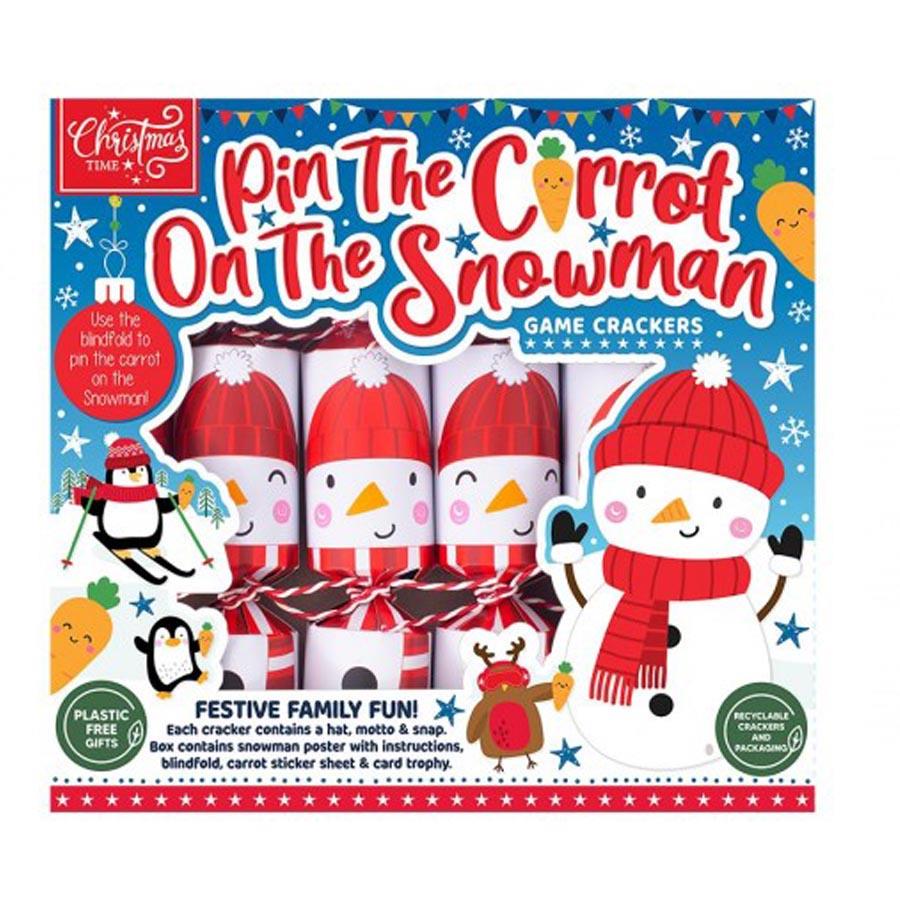 6 Pack Novelty Game Christmas Crackers - Stick Carrot on the Snowman