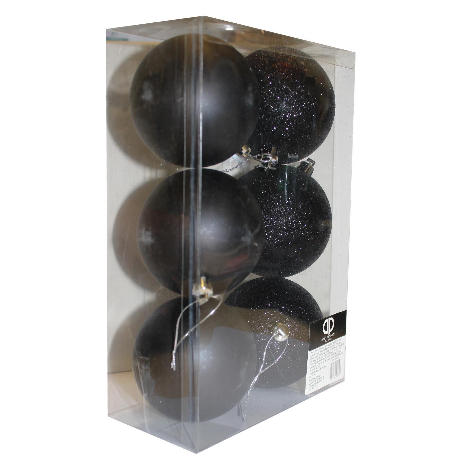 Christmas Tree Decorations 6 Pack 80mm Hanging Baubles - Black