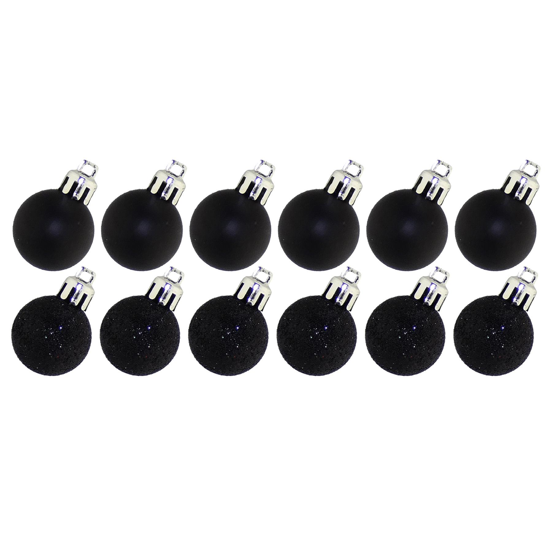 Christmas Black 12 Pack 30mm Baubles Glitter / Plain Decorations