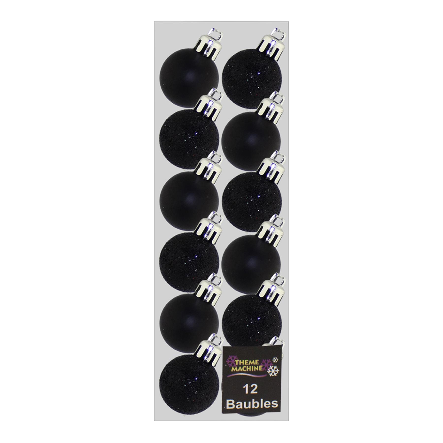 Christmas Black 12 Pack 30mm Baubles Glitter / Plain Decorations