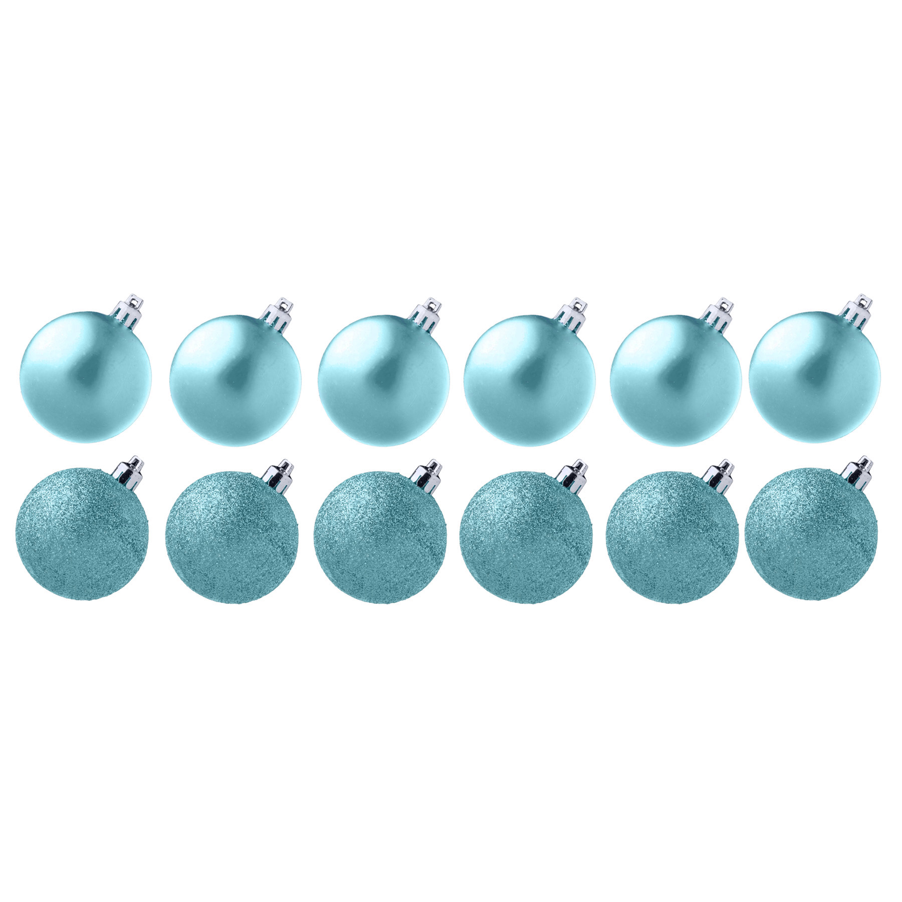 Christmas Decorations 12 Pack 30mm Baubles Glitter / Plain Ice Blue