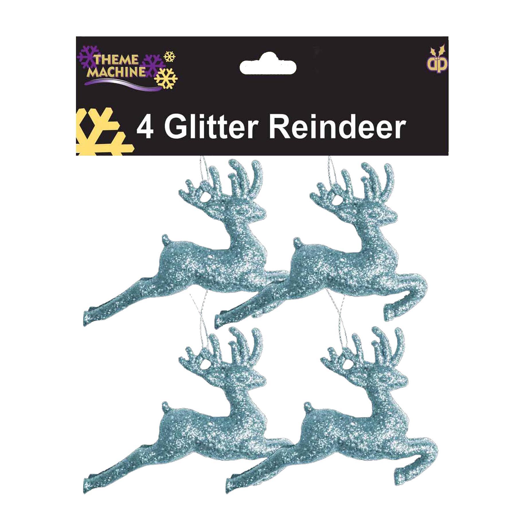 Christmas Tree Decorations 4 Pack Glitter Reindeer's Ice Blue