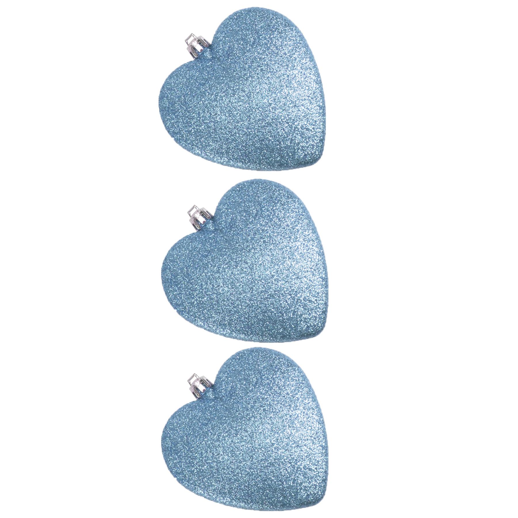 Christmas Tree Decorations 3 Pack 90mm Glitter Hearts Ice Blue