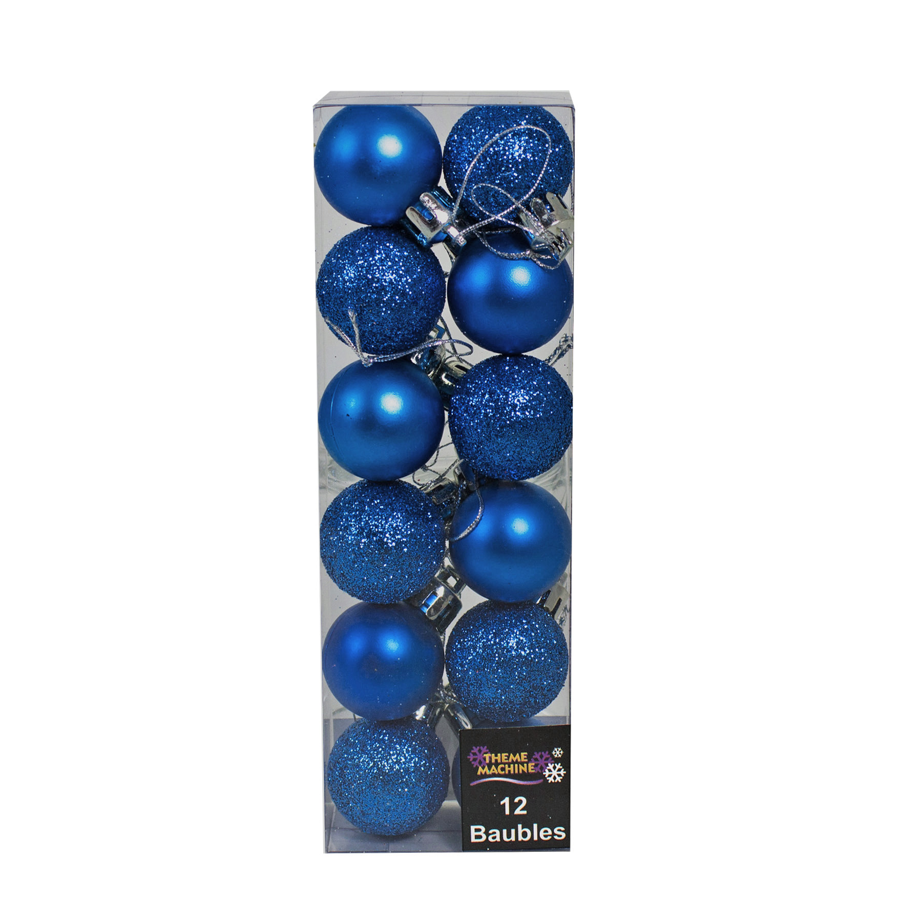Christmas Decorations 12 Pack 30mm Baubles Glitter / Plain Midnight Blue