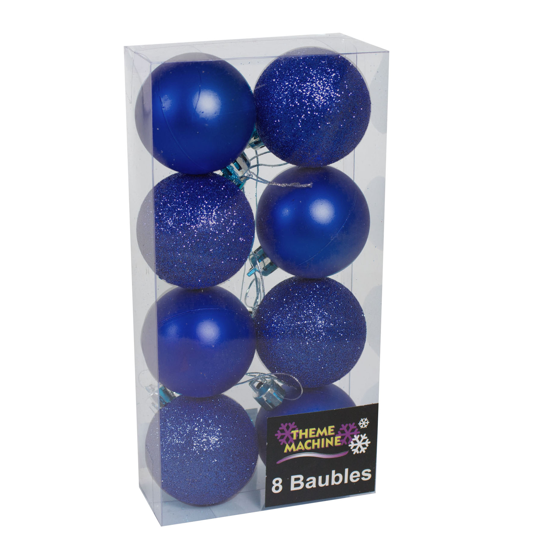 Christmas Midnight Blue 8 Pack 50mm Baubles Glitter / Plain Decorations
