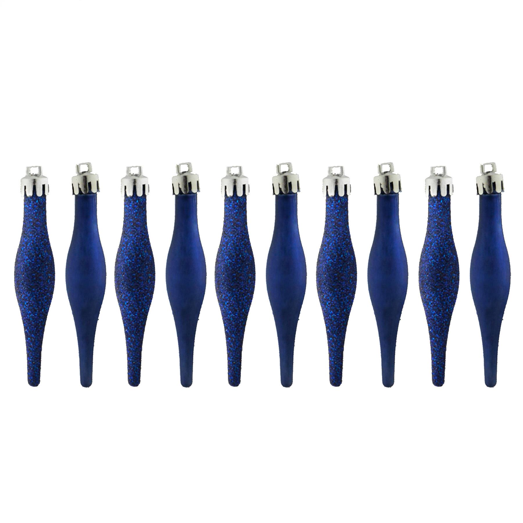 Christmas Decorations 10 Pack 90mm Droplets Glitter / Plain Midnight Blue