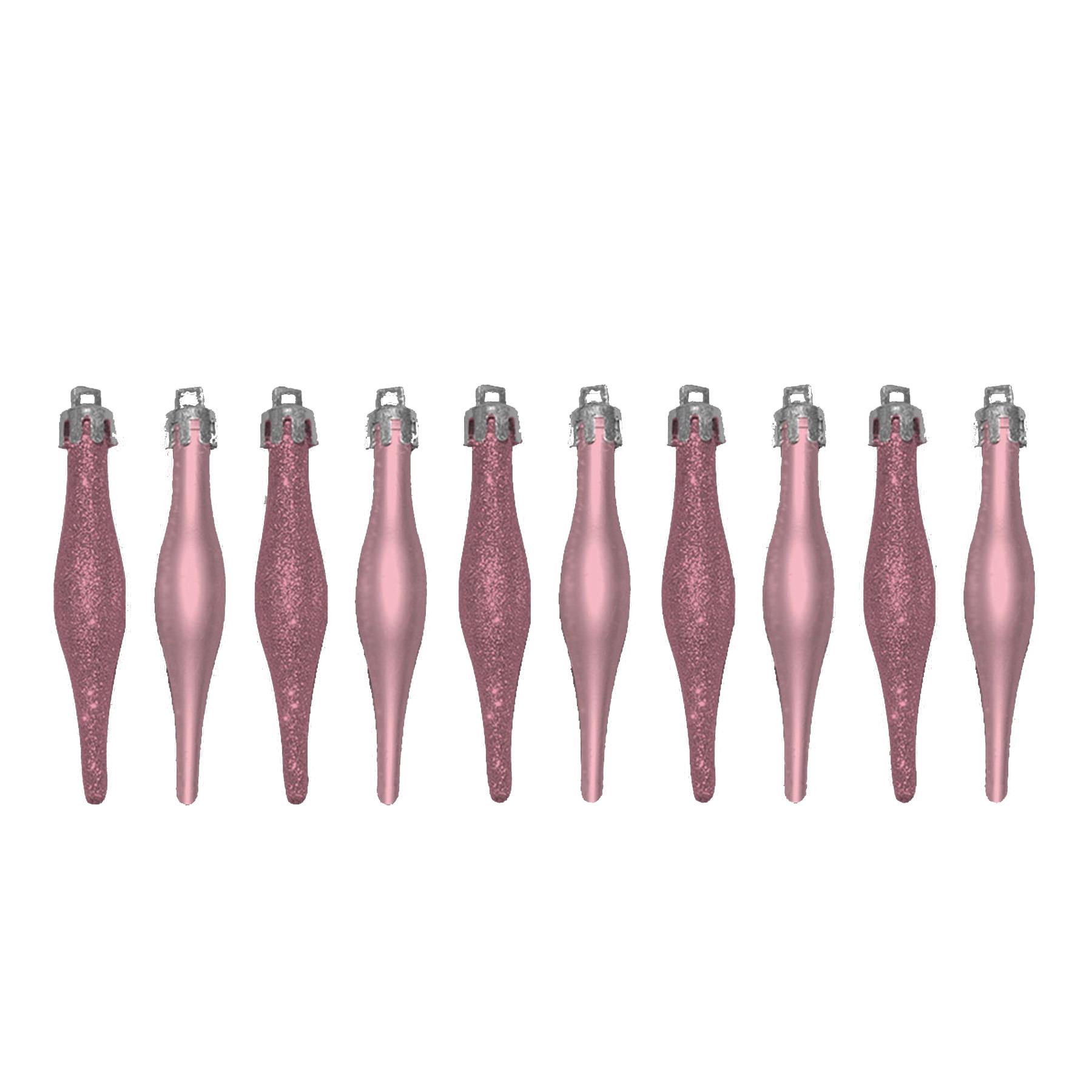 Christmas Tree Decorations 10 Pack 90mm Droplets Glitter and Plain Pink